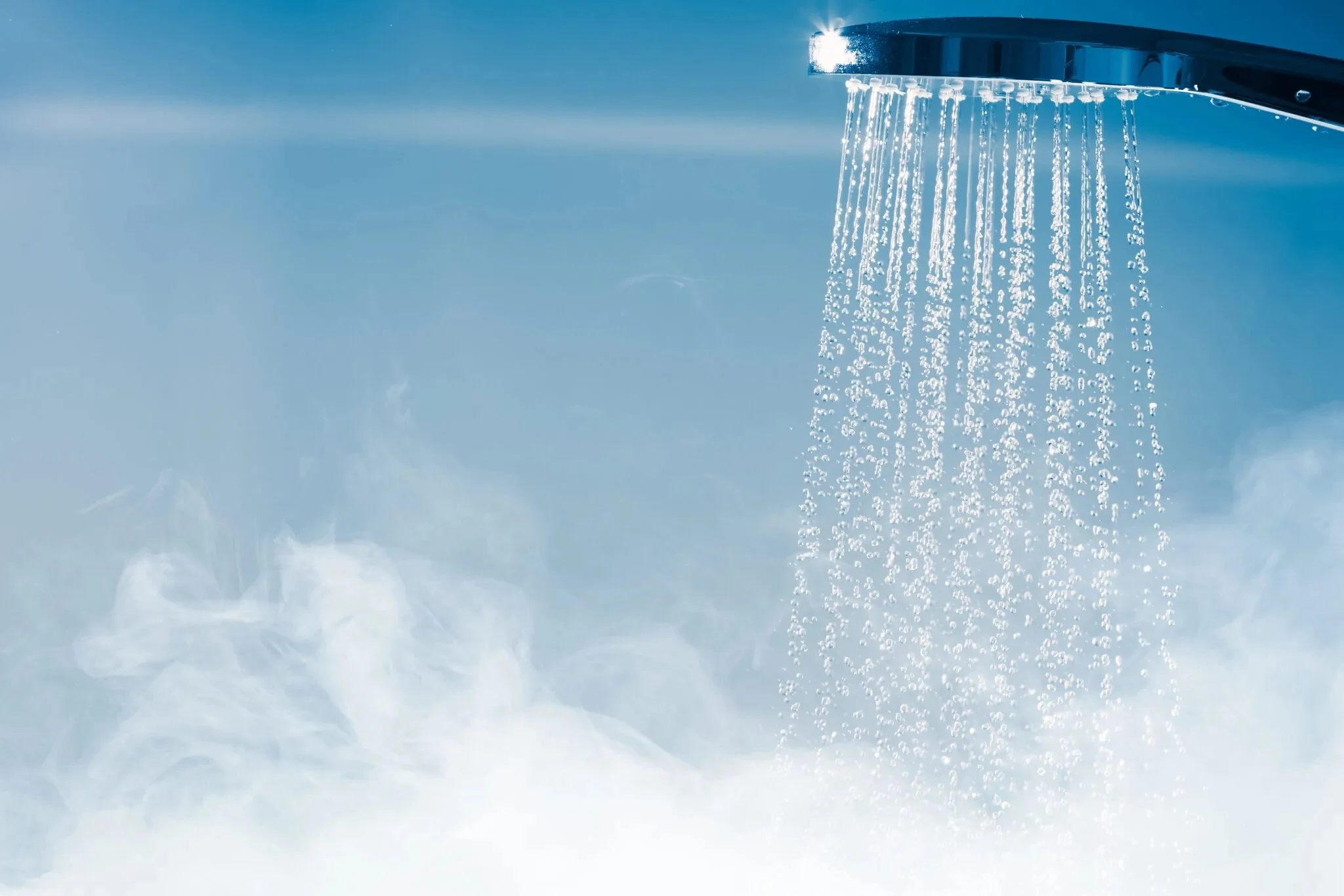 Showerhead with running water and steam.