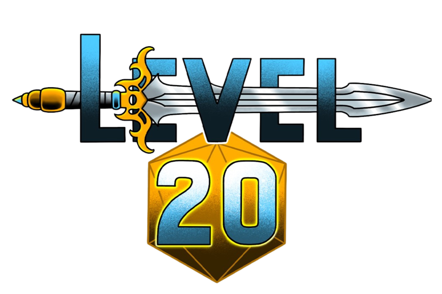 Logo for the game Dungeons & Dragons' 20th anniversary, featuring a sword, a dragon, and the number 20 in a decorative font.
