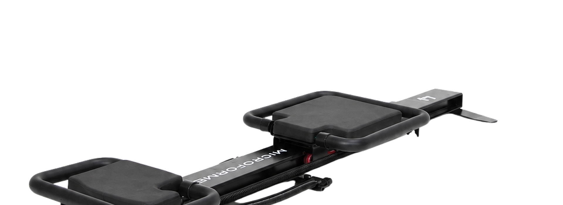 Un appareil de fitness de type stepper avec deux plateformes pour se tenir debout, noir avec des poignées pour l'équilibre.