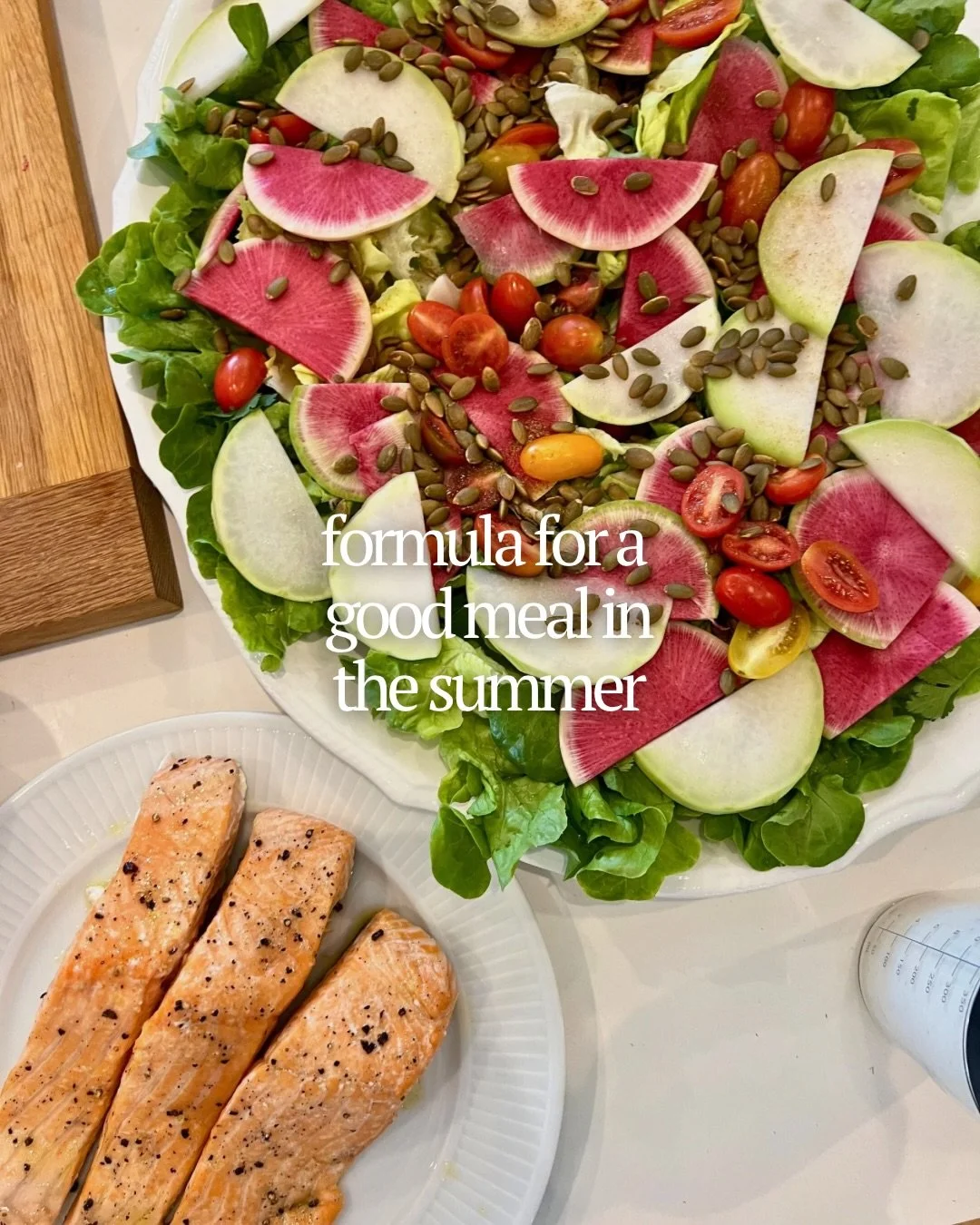 My summer vibes are tingling! And the deeper I get into my private chef career, the more I realize that a formula for a good meal is waaaay more important than following just any old recipe. And in the summer, when the produce is so frickin good, you