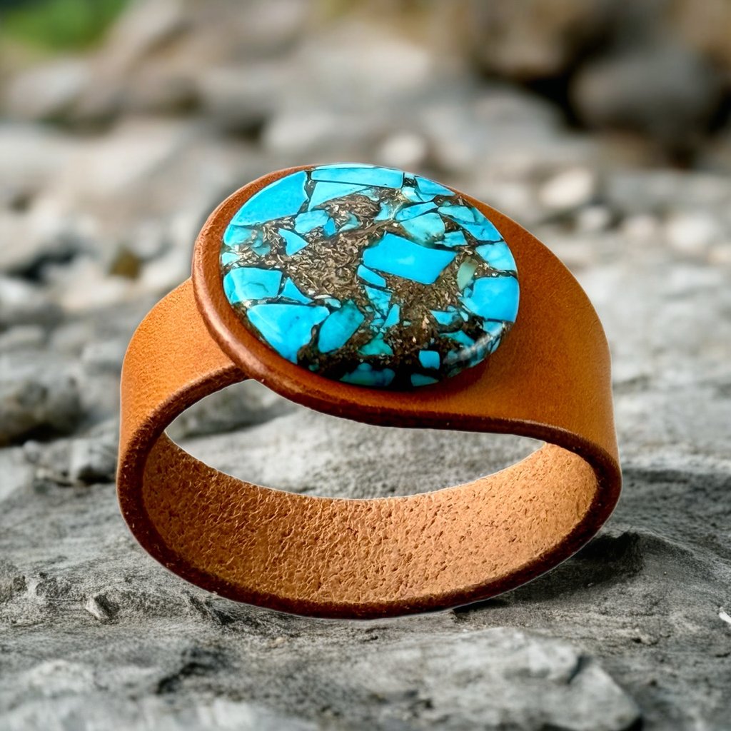 Natural Mohave Turquoise Leather Bracelet,,.PNG