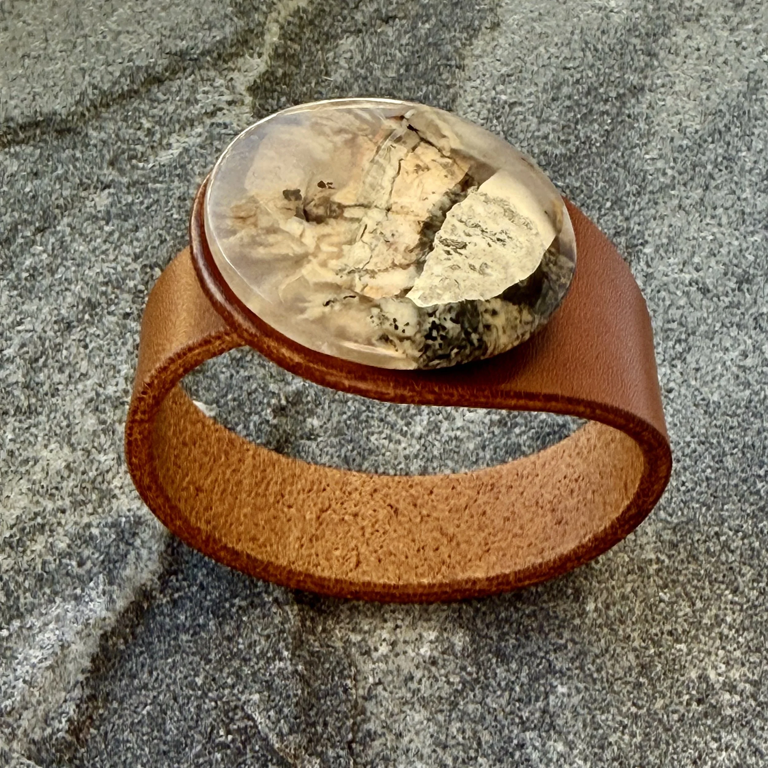 Natural Dendritic Agate Leather Bracelet