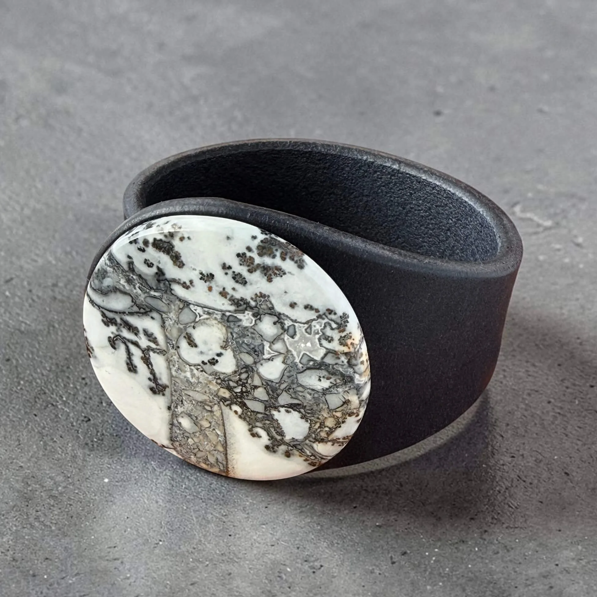 Natural Extra Large Maligano Jasper Leather Bracelet