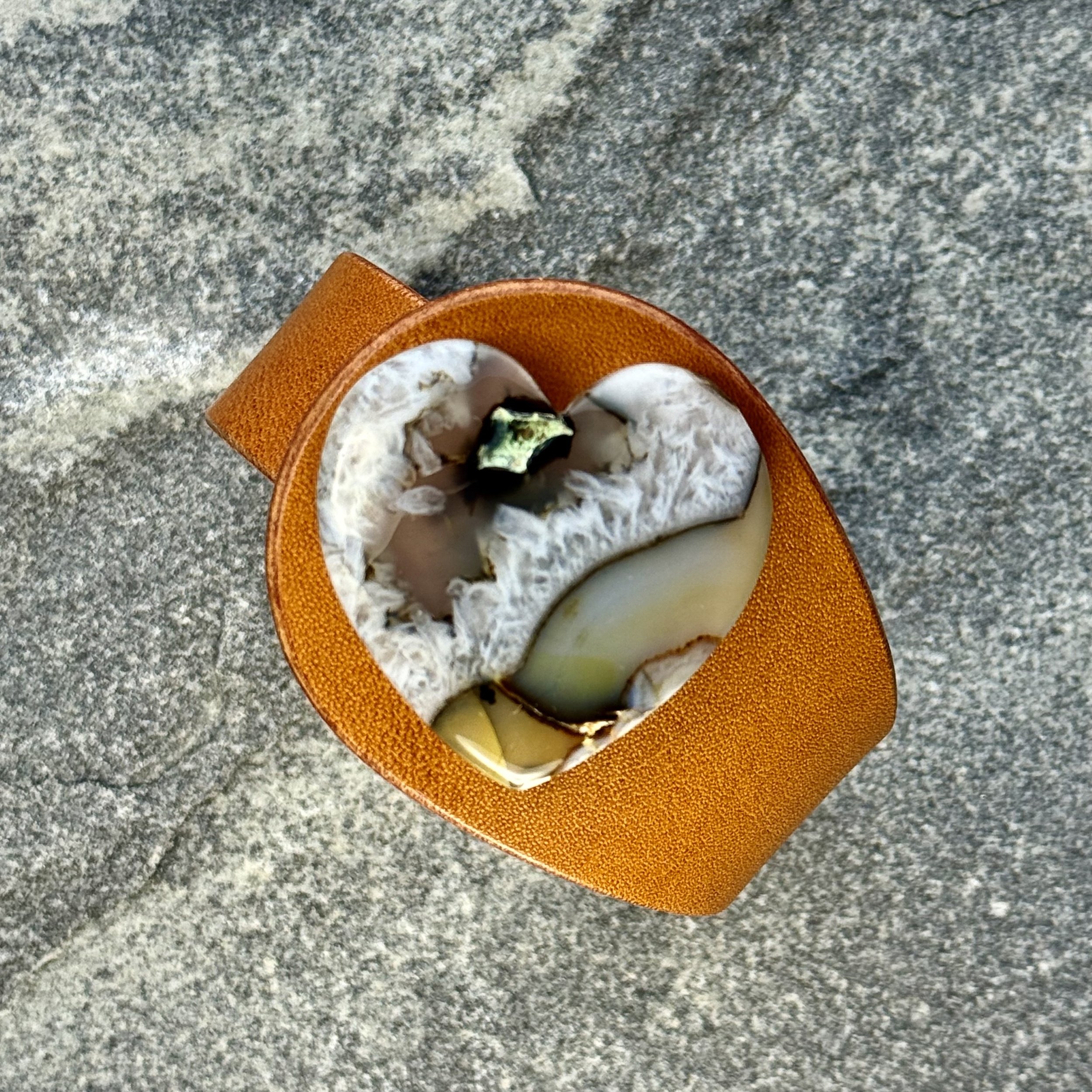 Montana Agate Druzy Gemstone boho mustard leather bracelet.jpg