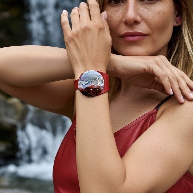 Natural Scenic Moss Agate Leather Bracelet