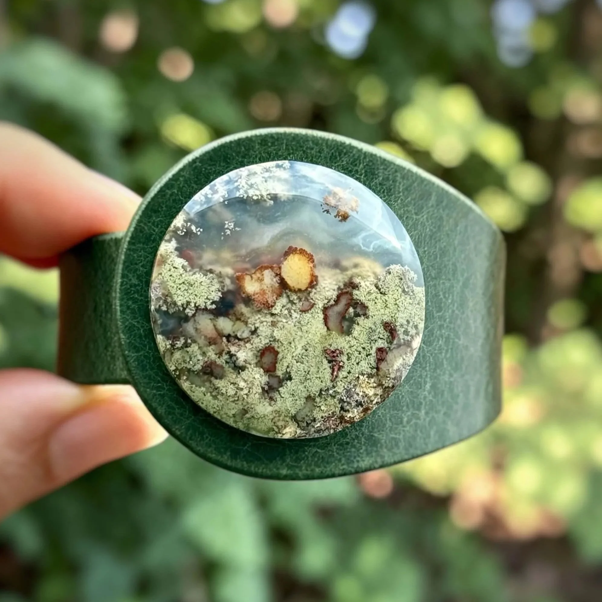 Natural Scenic Moss Agate Leather Bracelet