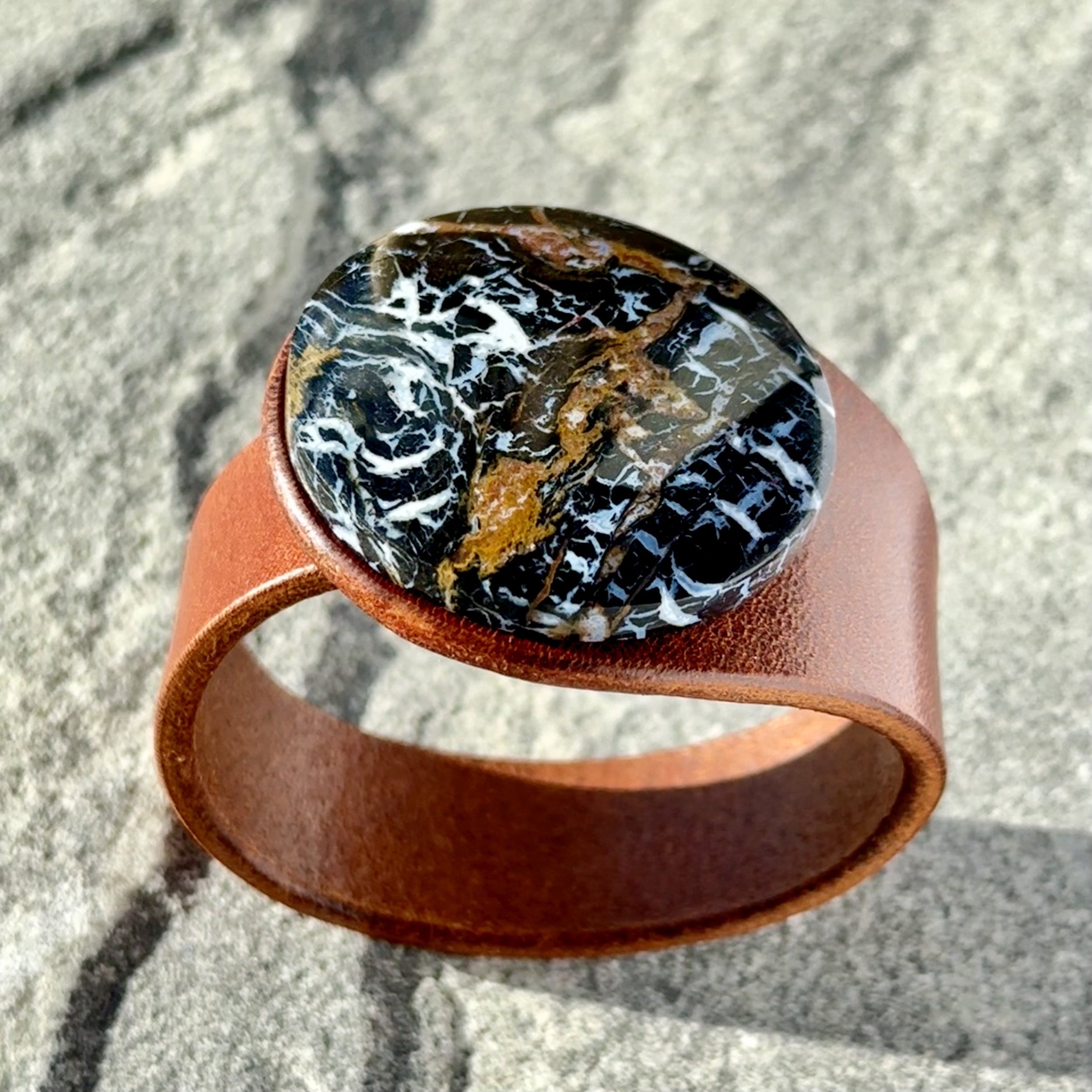 Natural Petrified Palmwood Leather Bracelet