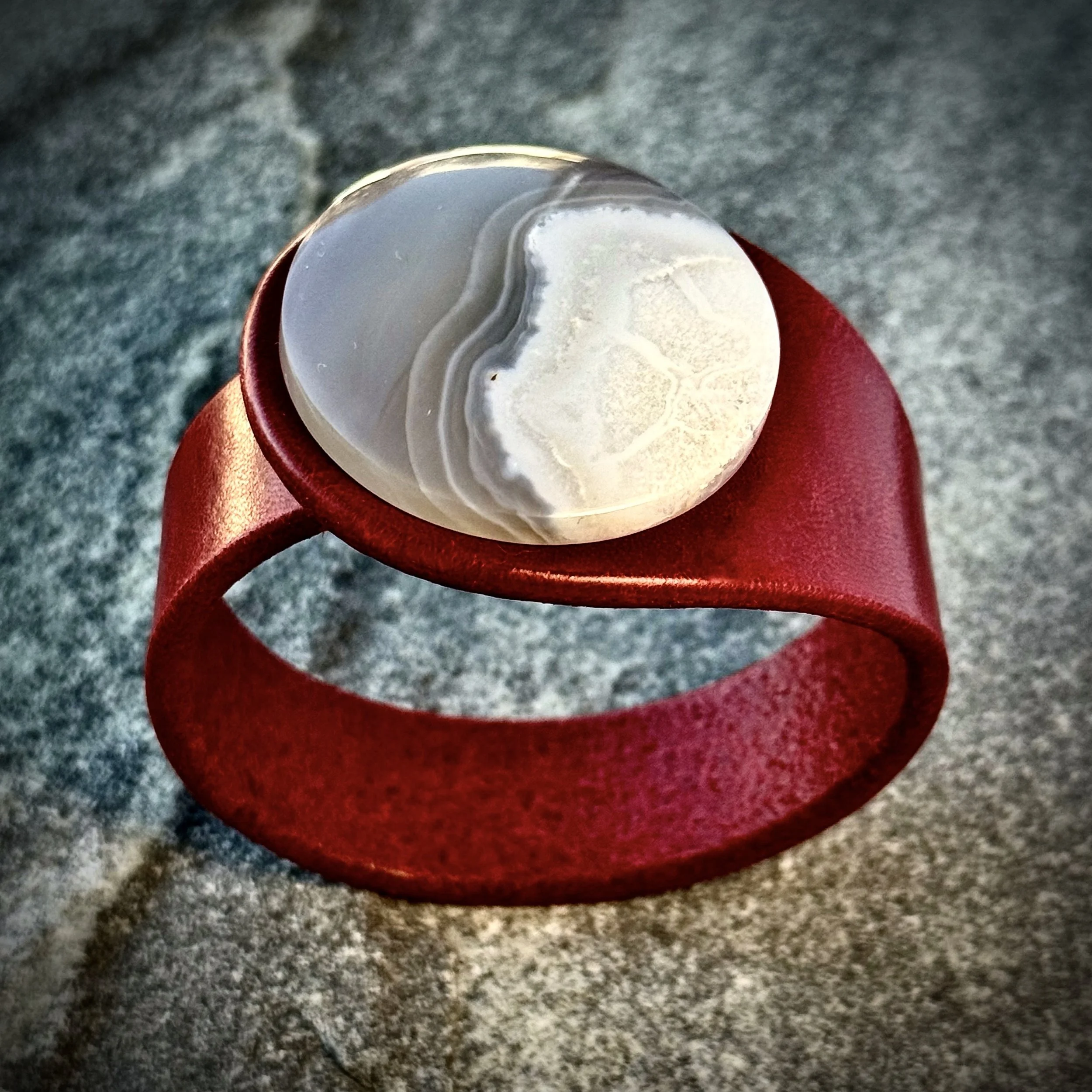 Natural White Chalcedony Leather Bracelet