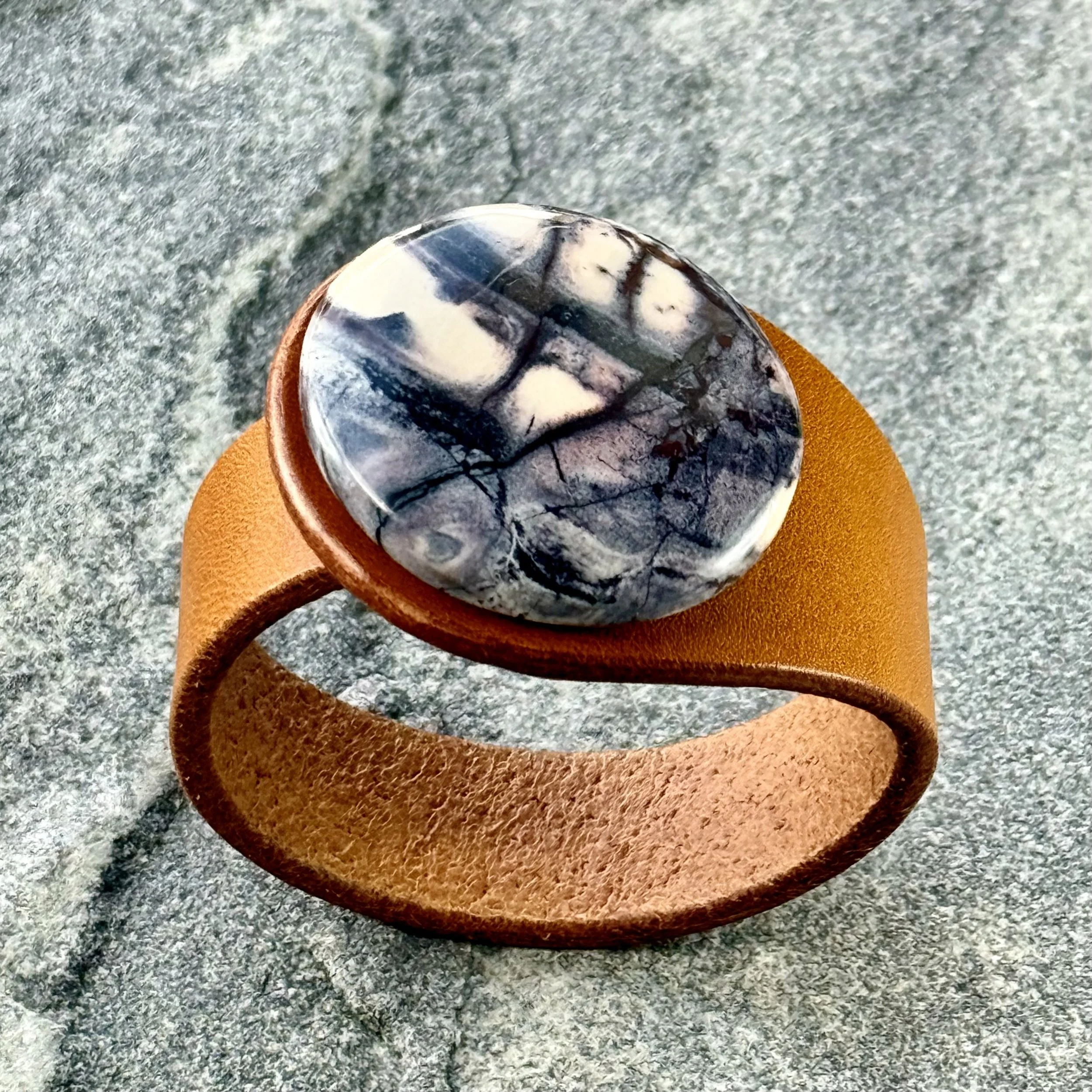 Natural Porcelain Jasper Leather Bracelet
