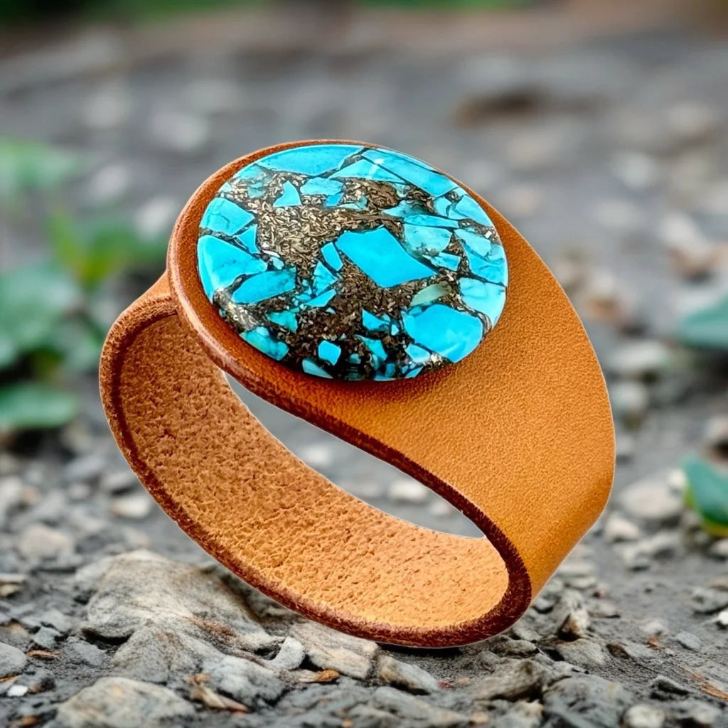 Natural Mohave Turquoise Leather Bracelet,.PNG