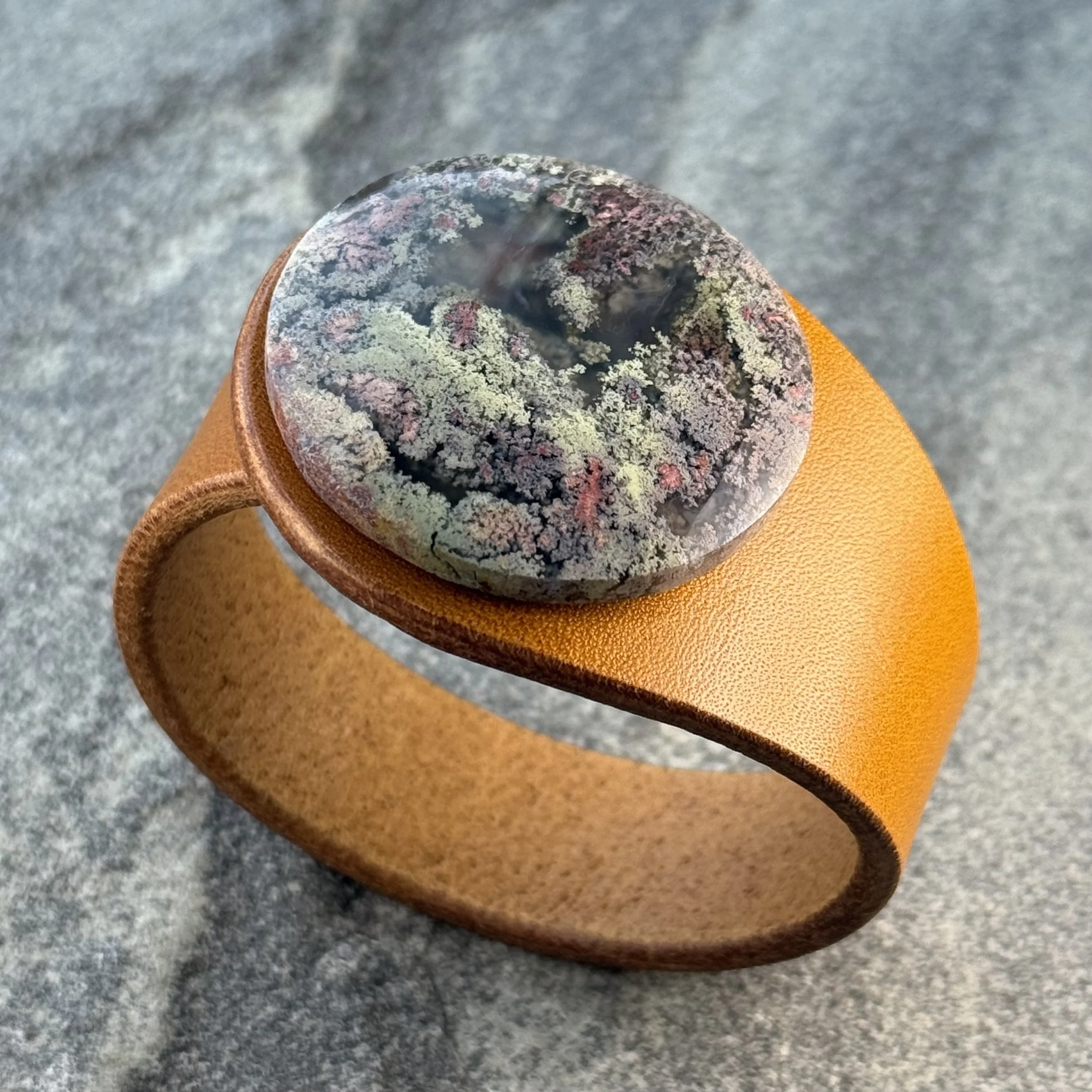 Scenic Moss Agate Leather Bracelet -side.jpeg