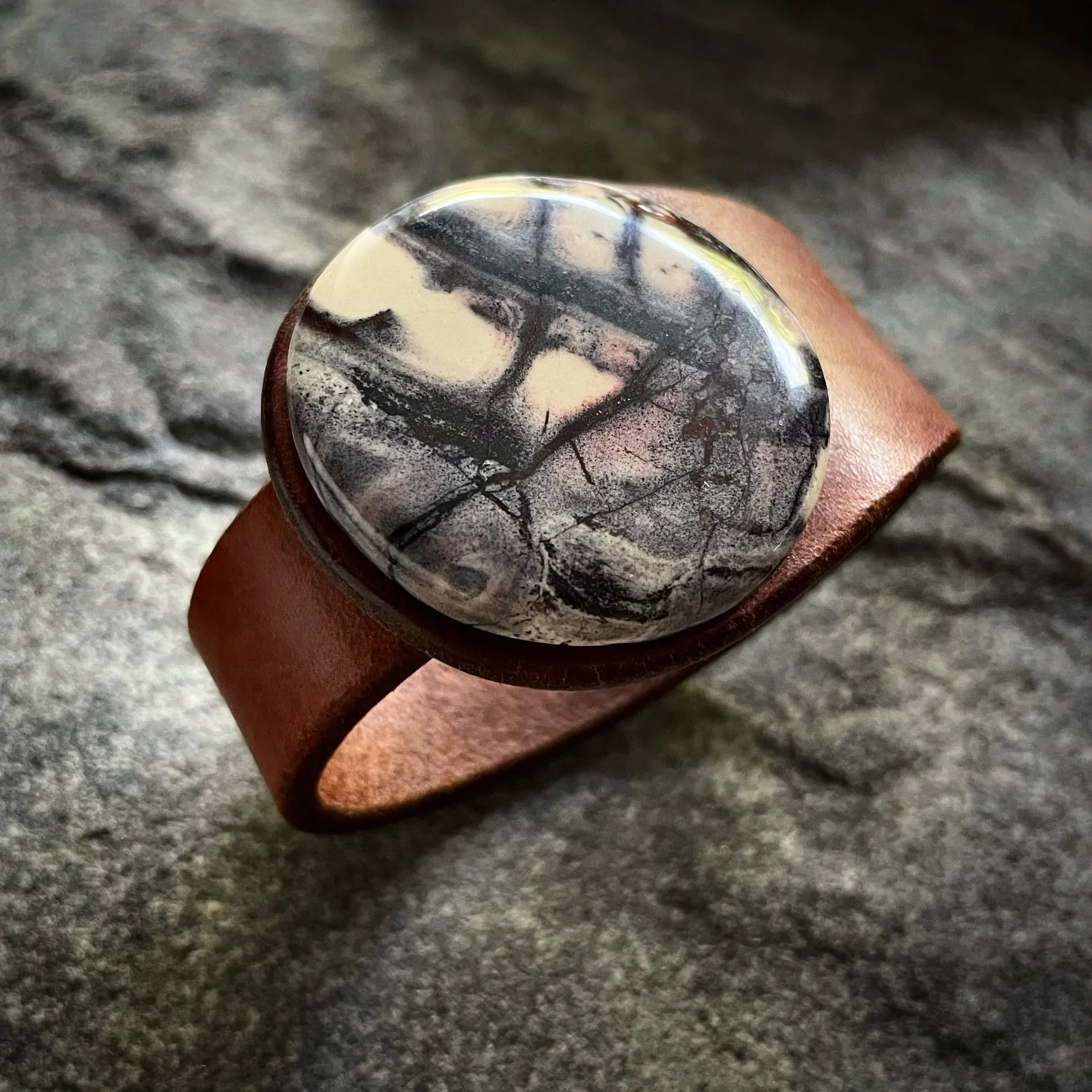 The Comforter - our Porcelain Jasper Collection. Soothing and balancing. Fosters grounding, emotional stability and gentleness. 
.
.
.
.
.
.
.
.
.
.
.
.
.
.
.
.
.
.
.
.
.
.

#leatherjewellery #handmadecuff #armband #uniquebracelet #shophandmade #oneo