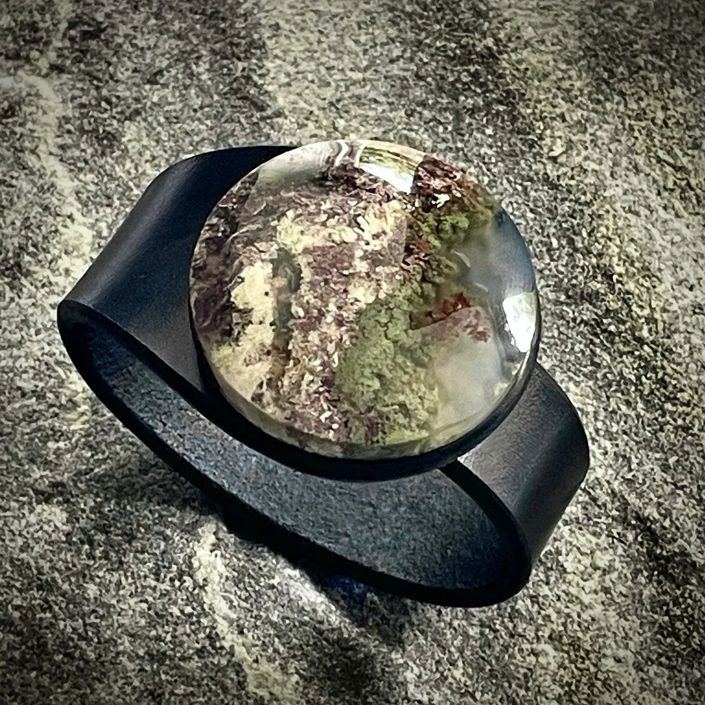 The Storyteller - our Scenic Moss Agate Collection. Earth&rsquo;s landscapes captured in stone. Symbol of life&rsquo;s journey and harmony. 
.
.
.
.
.
.
.
.
.
.
.
.
.

#uniquebracelet #oneofakindjewellery #cuffs #leathercuff #summermood #shoplocal #l