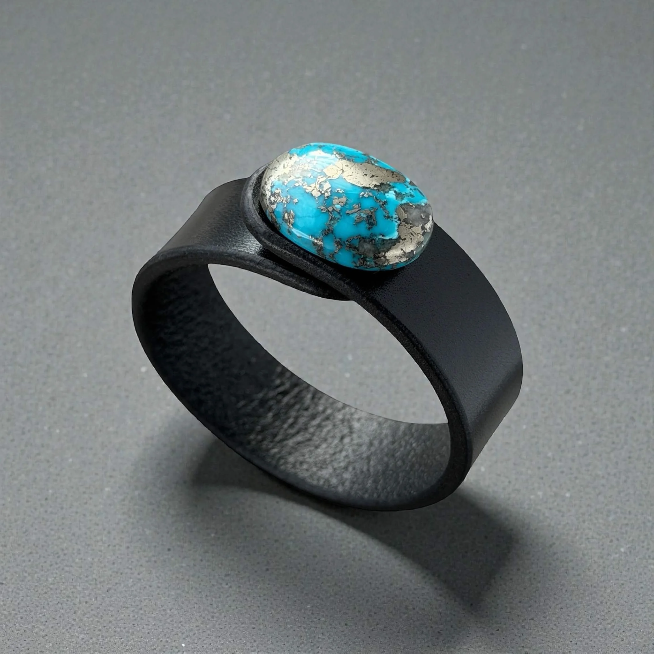 Natural-Persian-Turquoise-Black-leather-bracelet-made-by-freak-like-me.JPG