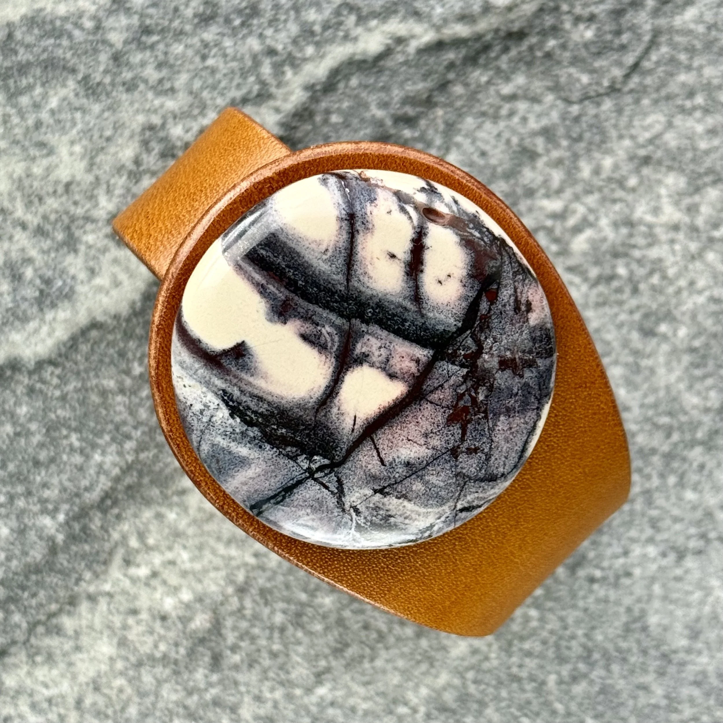 Natural Porcelain Jasper Gemstone Leather Cuff