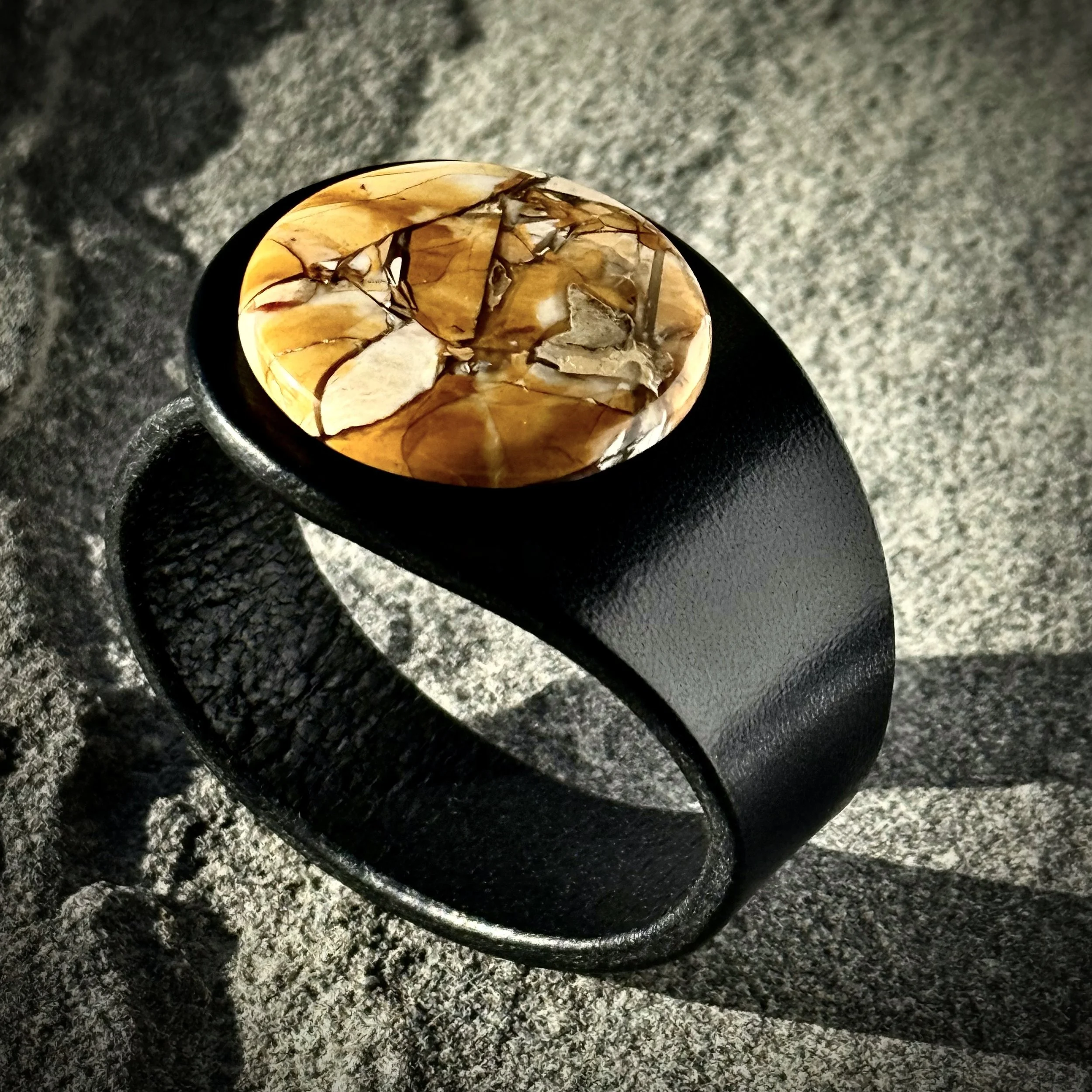 Natural Brecciated Mookaite Jasper Gemstone & Leather Cuff
