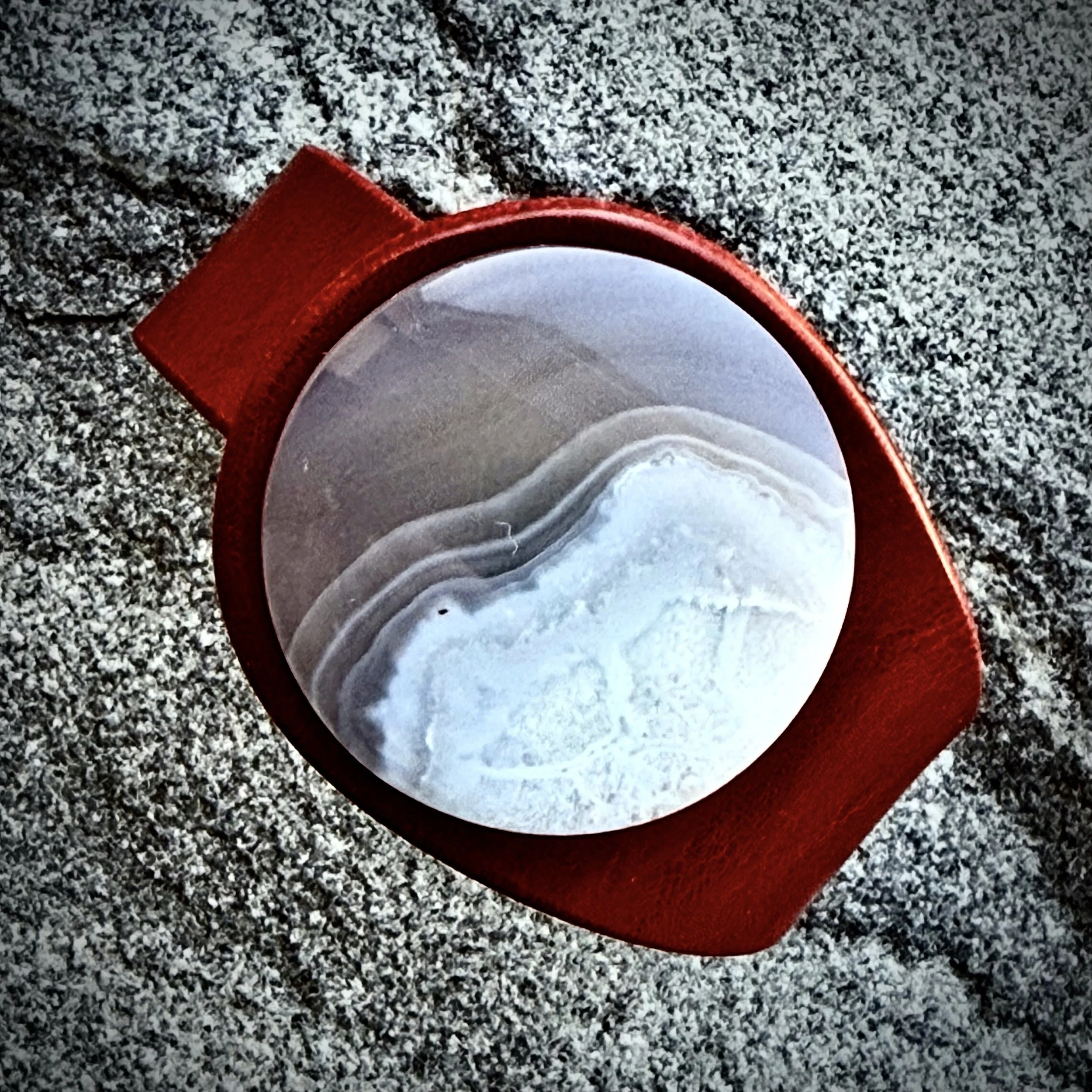 A Natural White Chalcedony Gemstone & Leather Cuff