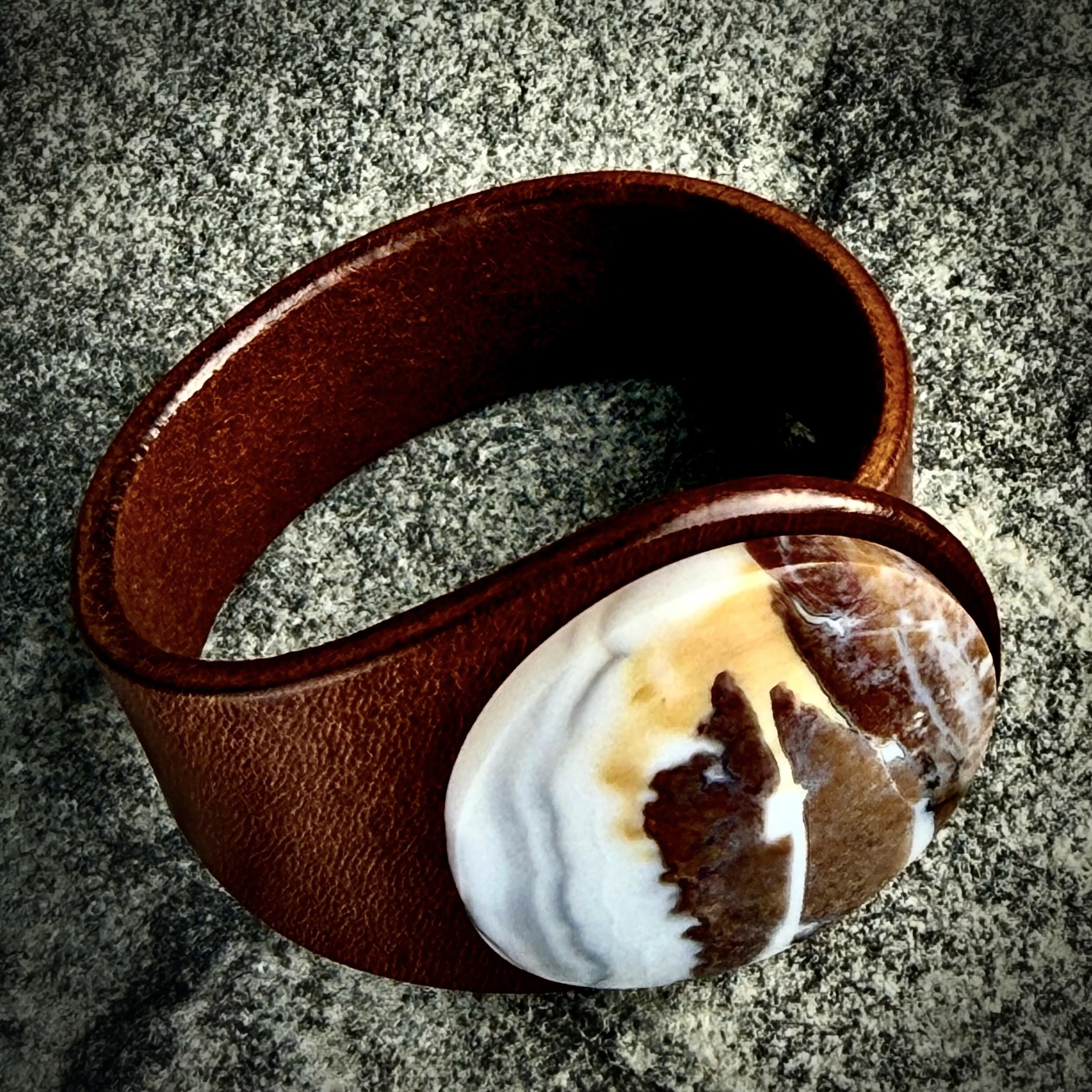A Natural Moss Agate in Jasper Gemstone & Leather Cuff