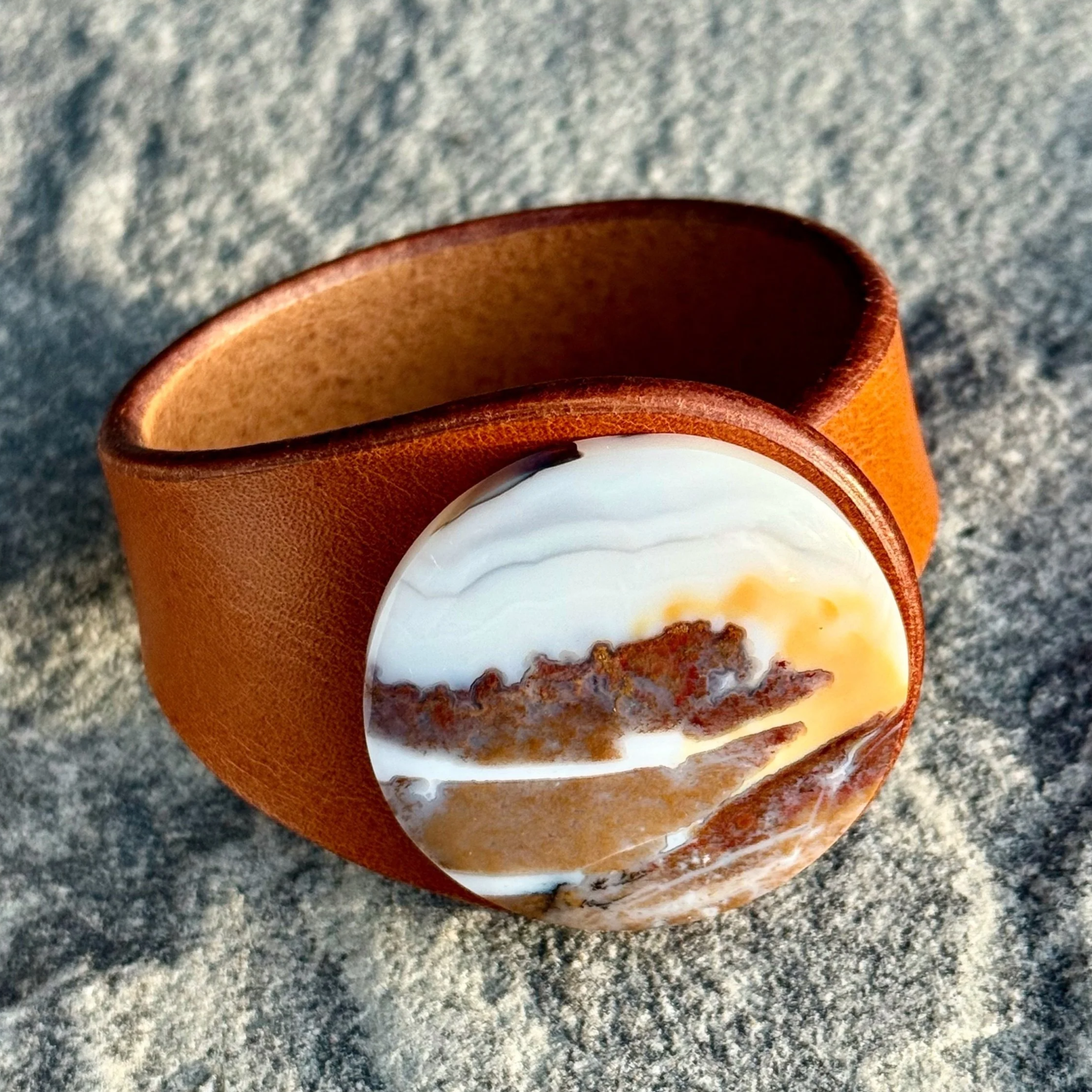 Natural Moss Agate in Jasper Leather Bracelet