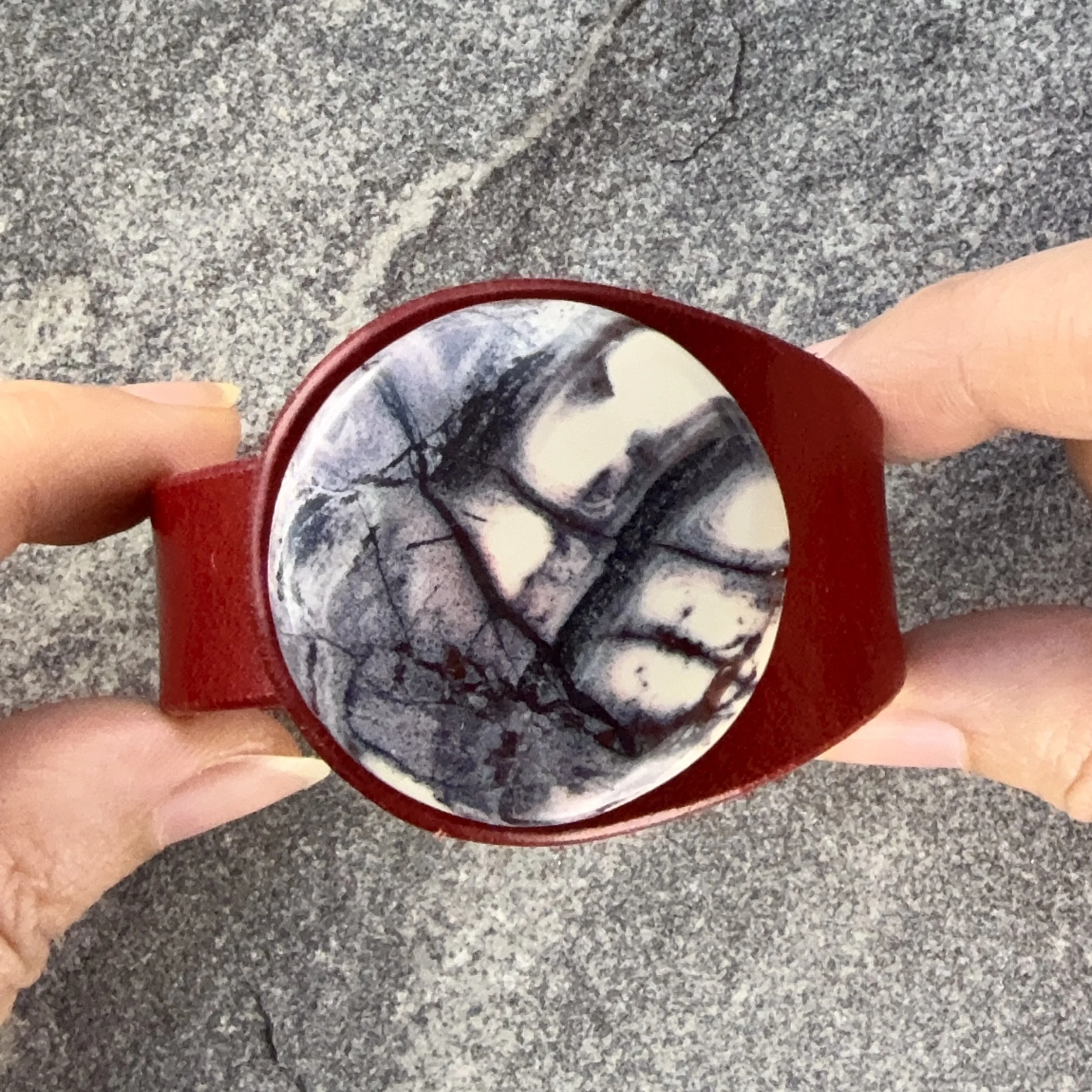 Natural Porcelain Jasper Gemstone Leather Cuff