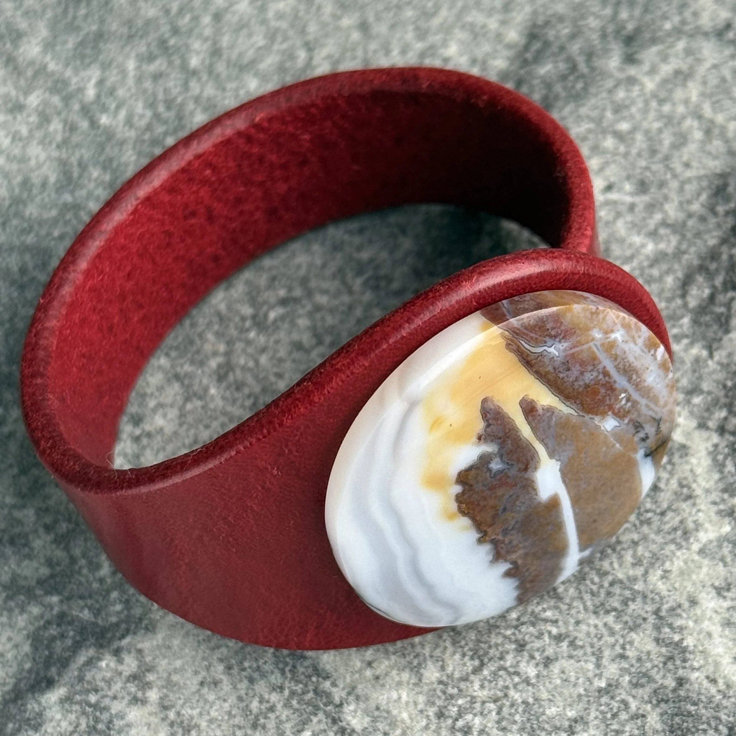 Moss Agate in Jasper Leather Bracelet..jpeg