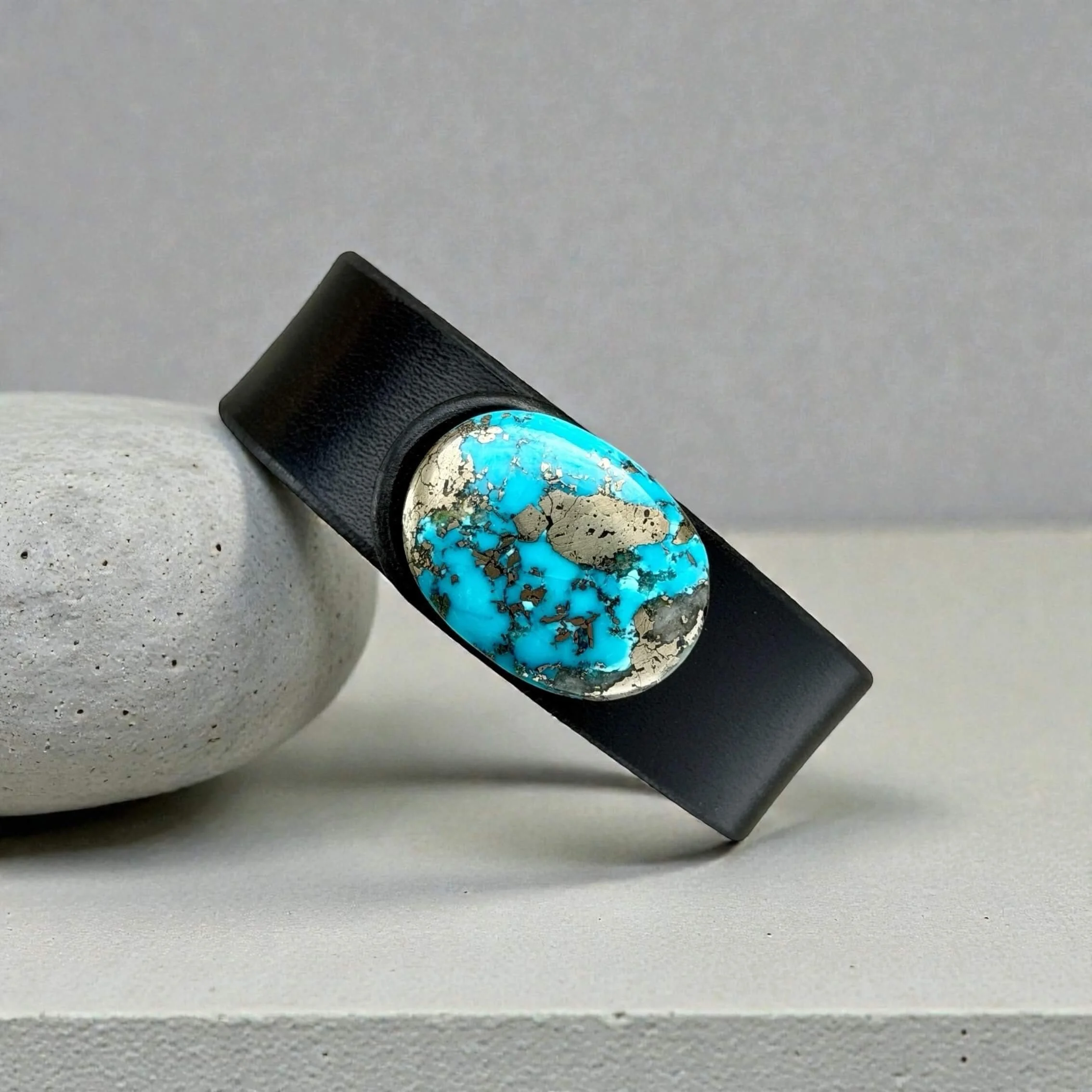 Natural-Persian-Turquoise-Black-leather-bracelet--.JPG