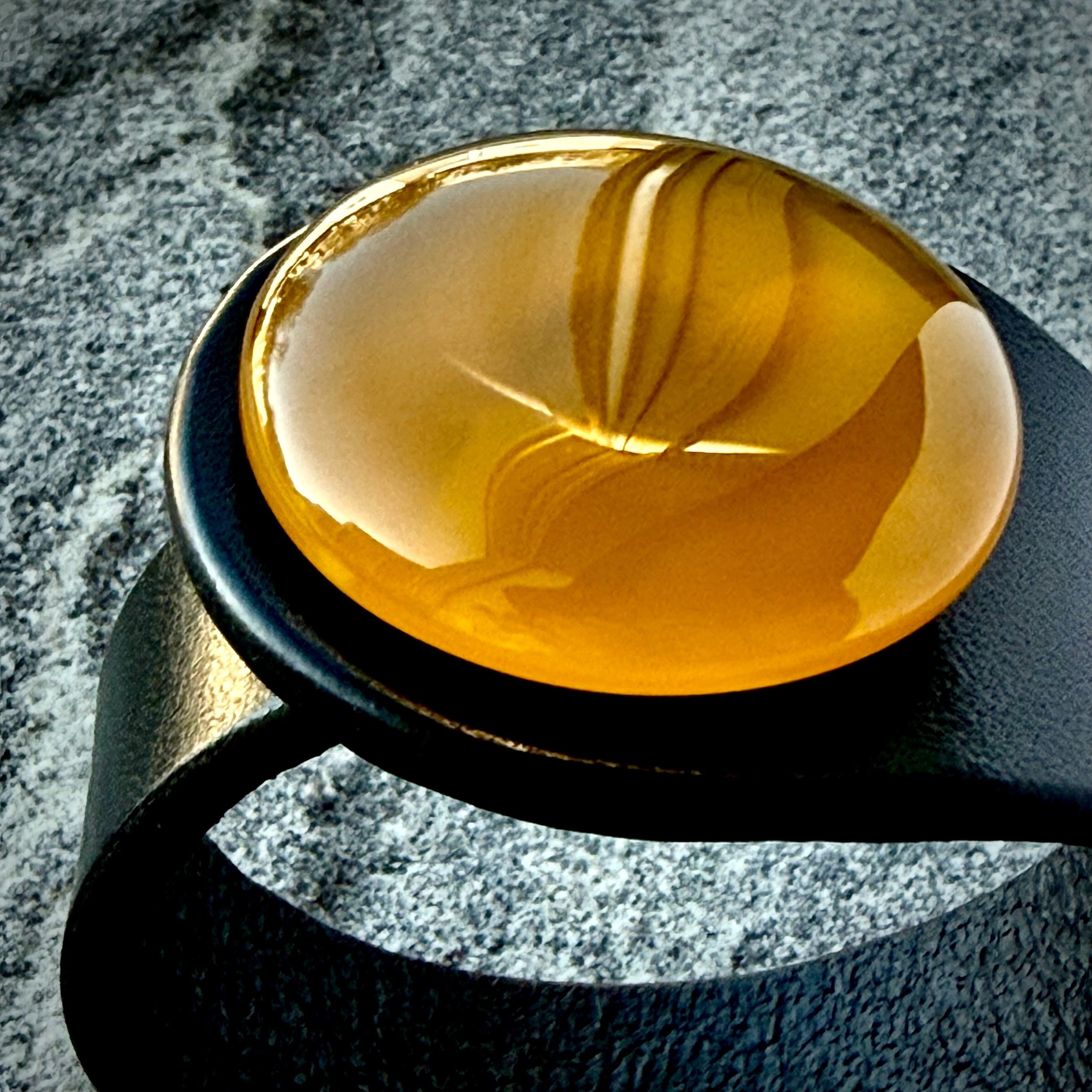 Natural Orange Carnelian Gemstone & Leather Cuff