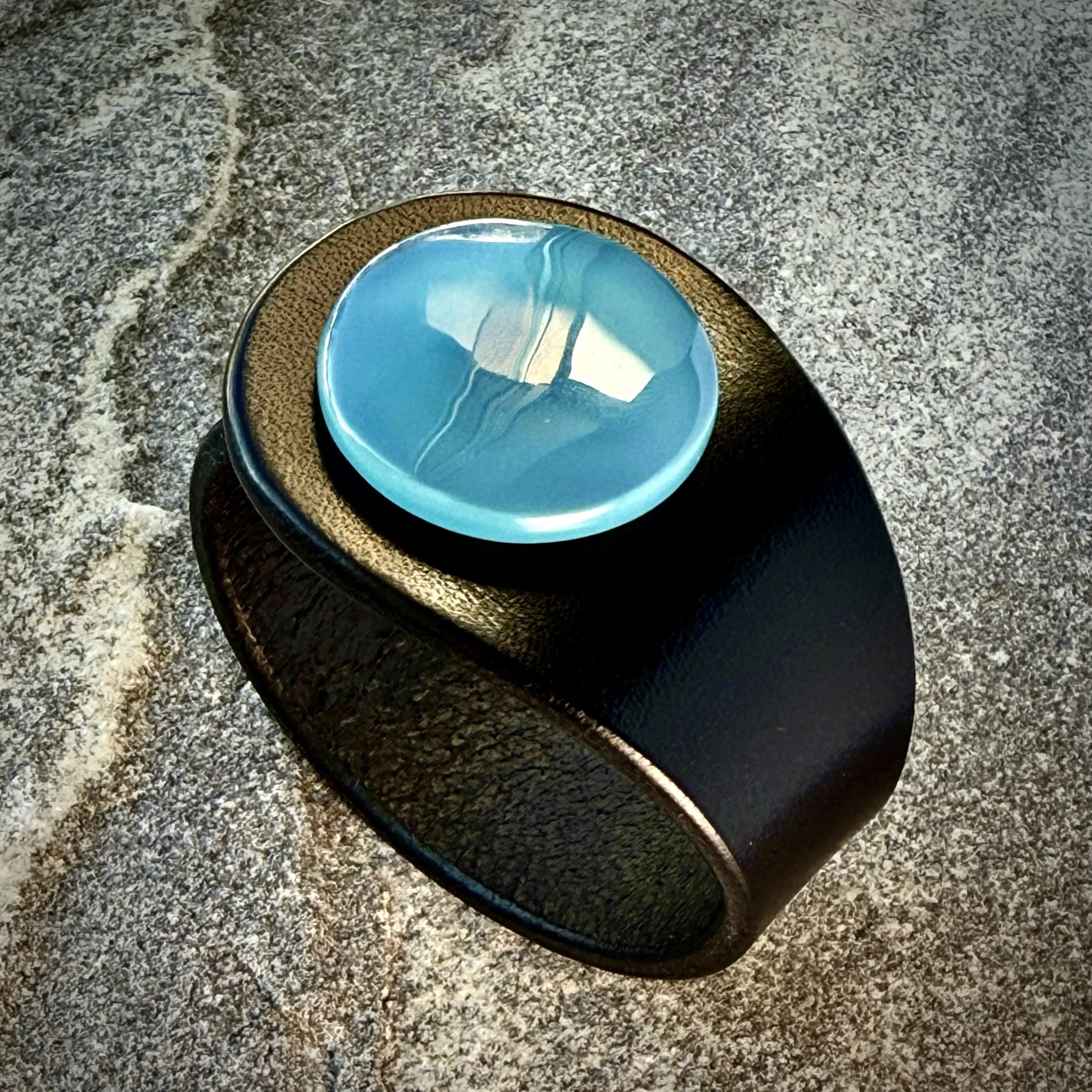 Natural Blue Chalcedony Leather Bracelet