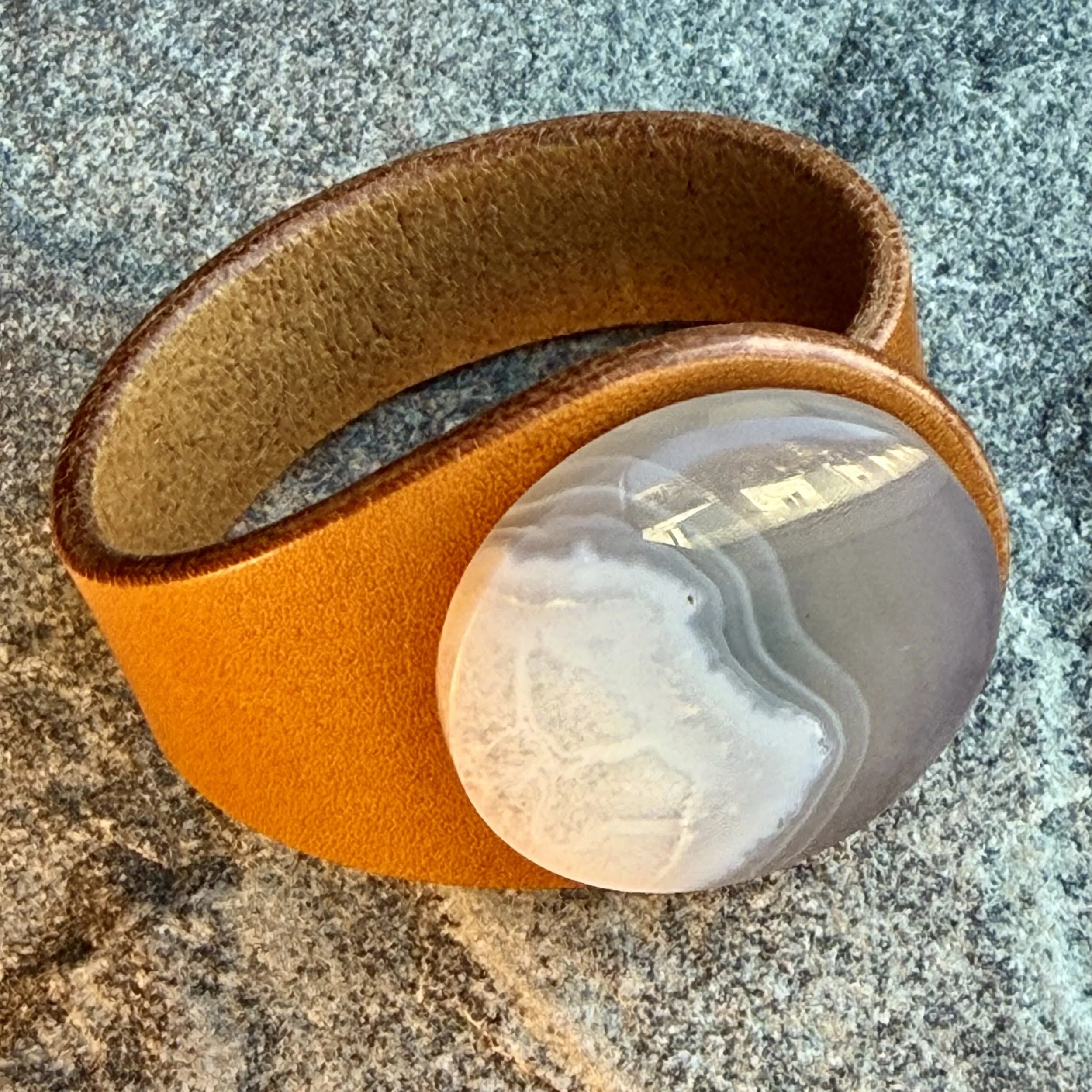 Natural White Chalcedony Leather Bracelet