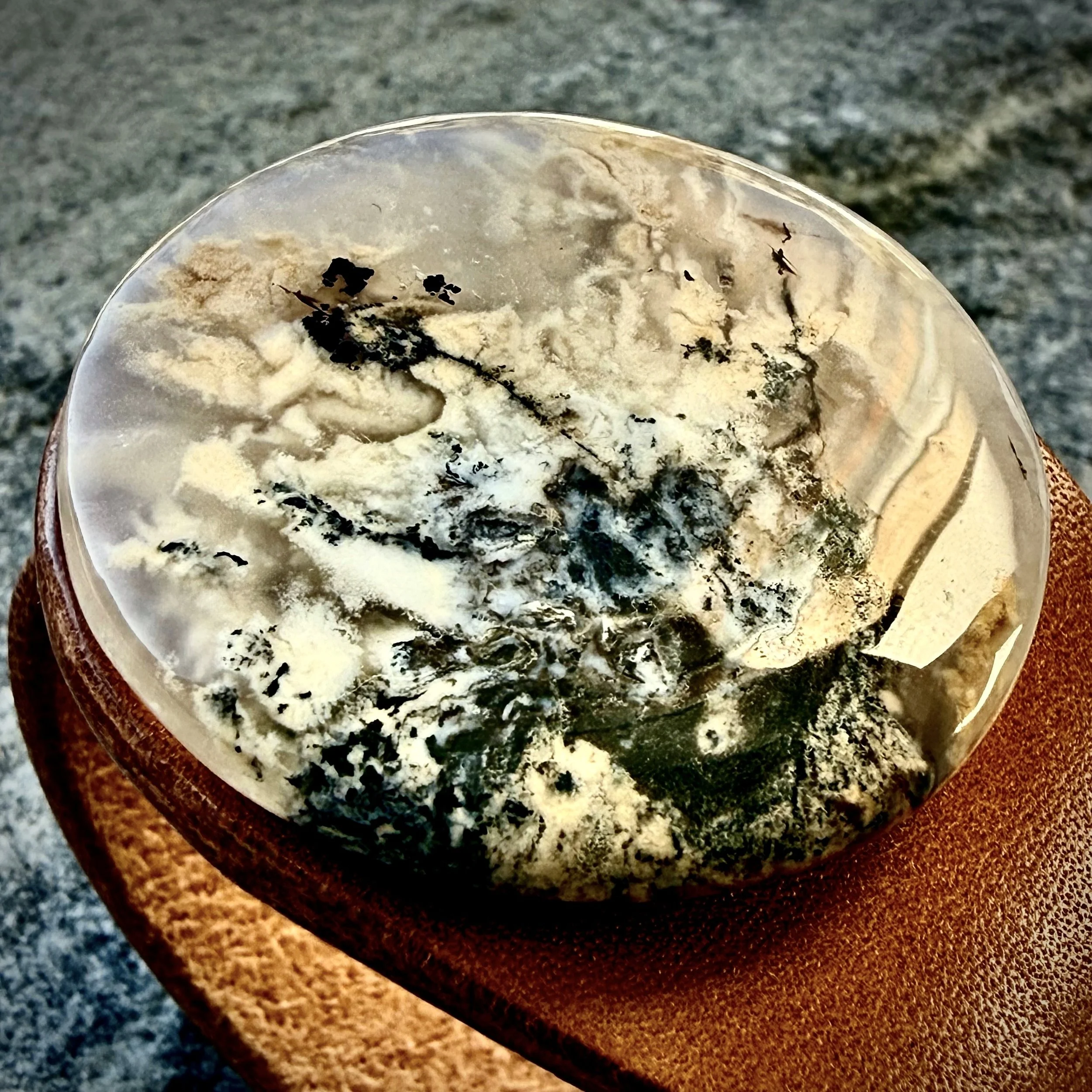 Natural Tiger Dendritic Agate Gemstone & Leather Cuff