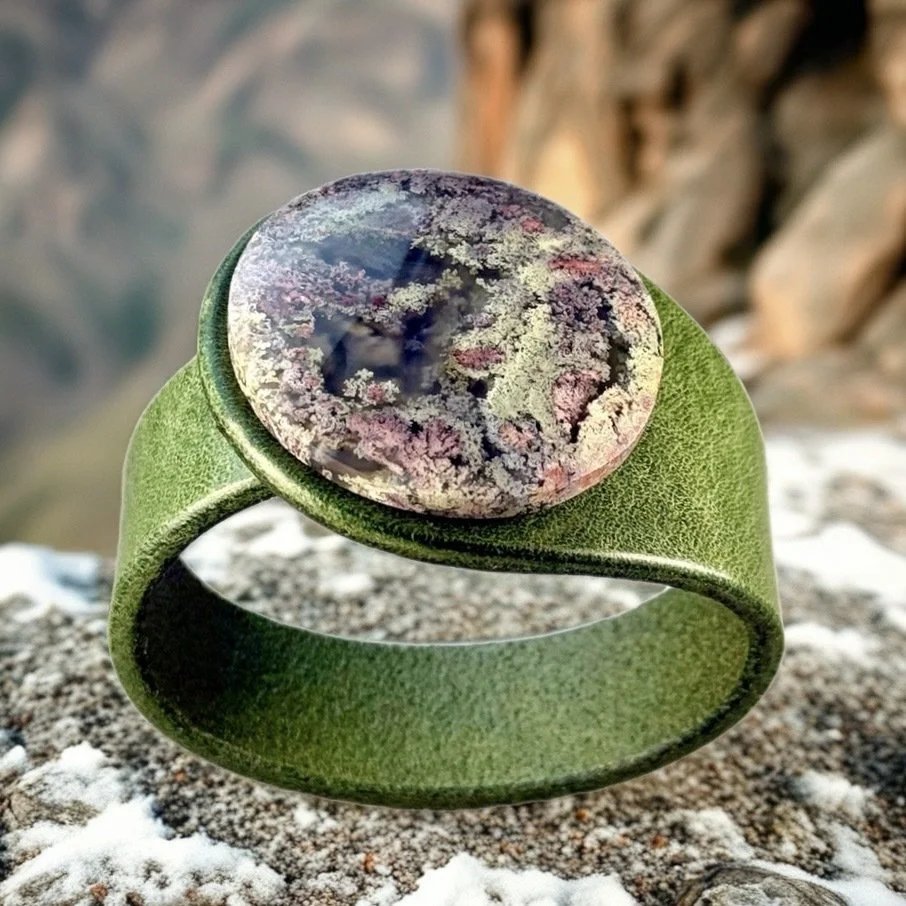 Natural Scenic Moss Agate Leather Bracelet