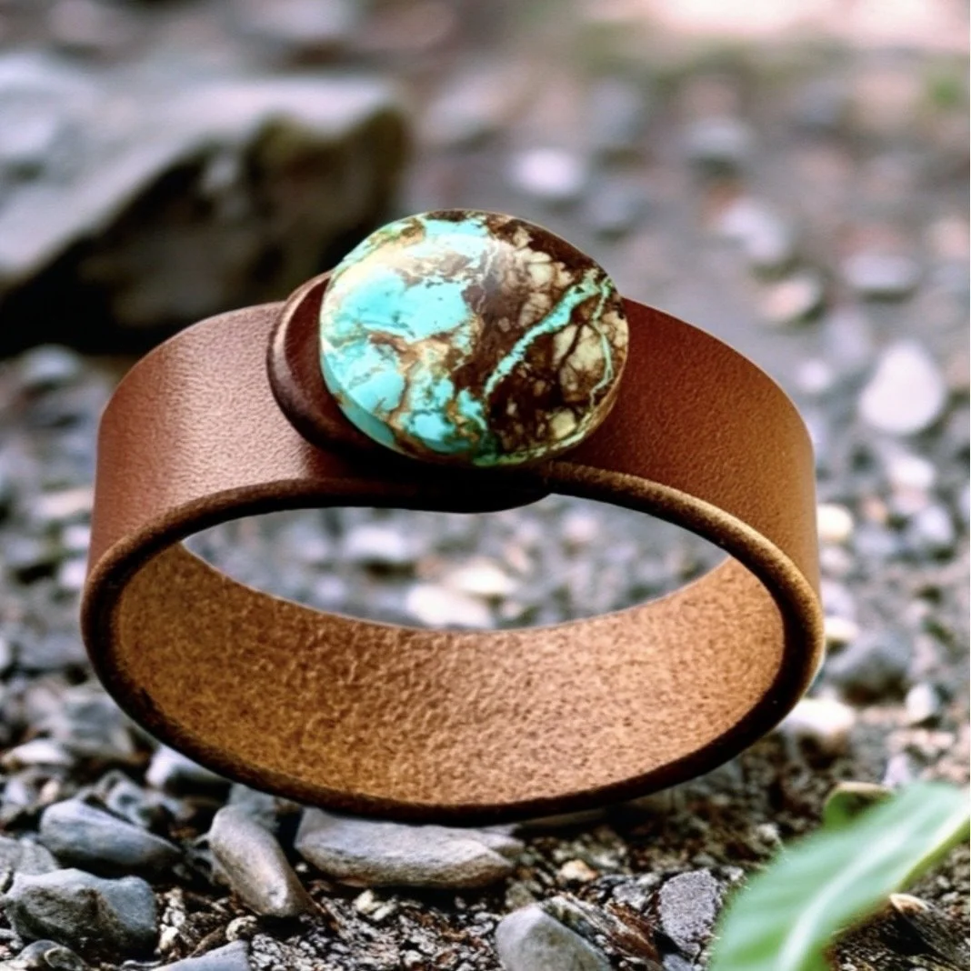 Natural Royston Turquoise Slim Classic Leather Bracelet