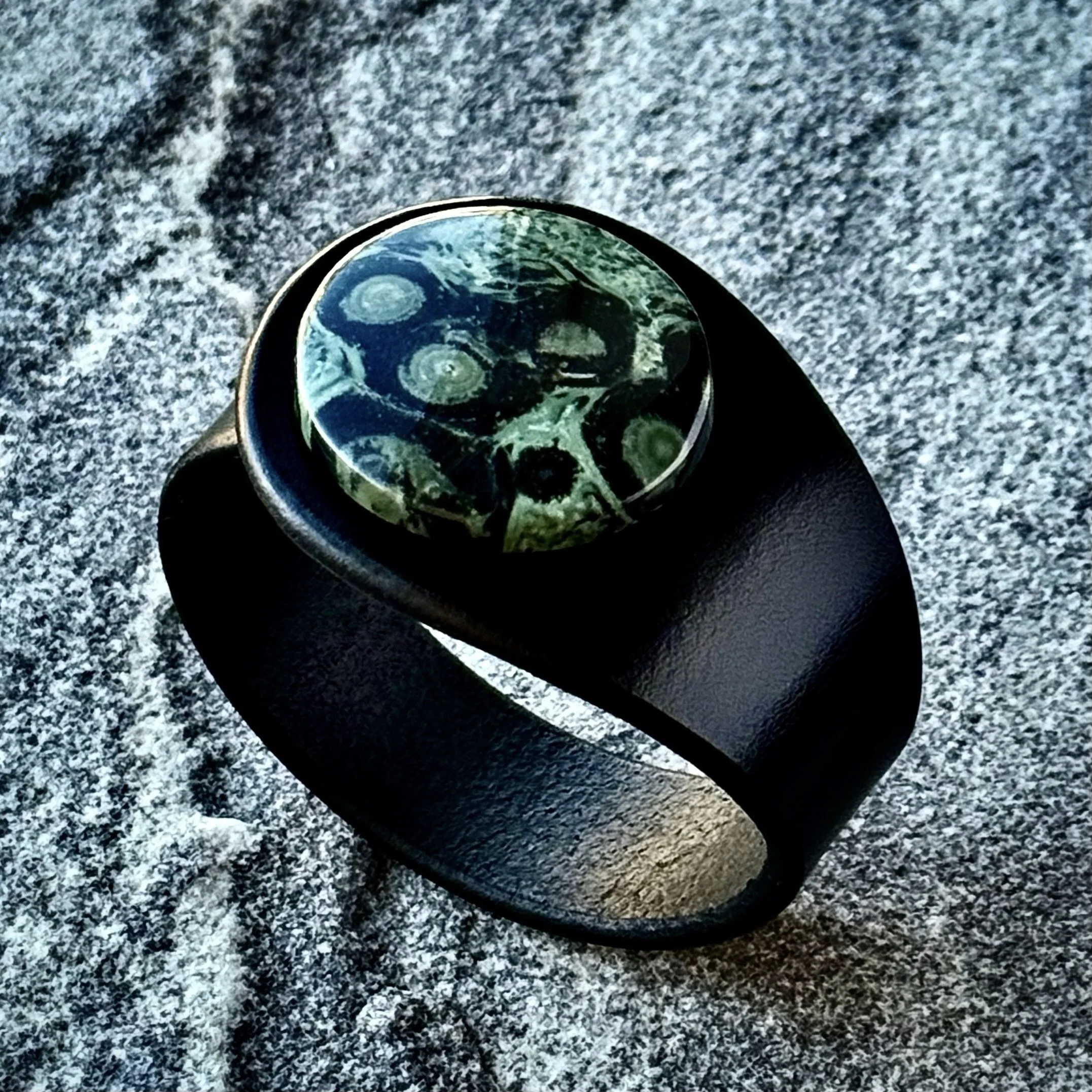 Natural Star Galaxy Jasper Gemstone & Leather Cuff