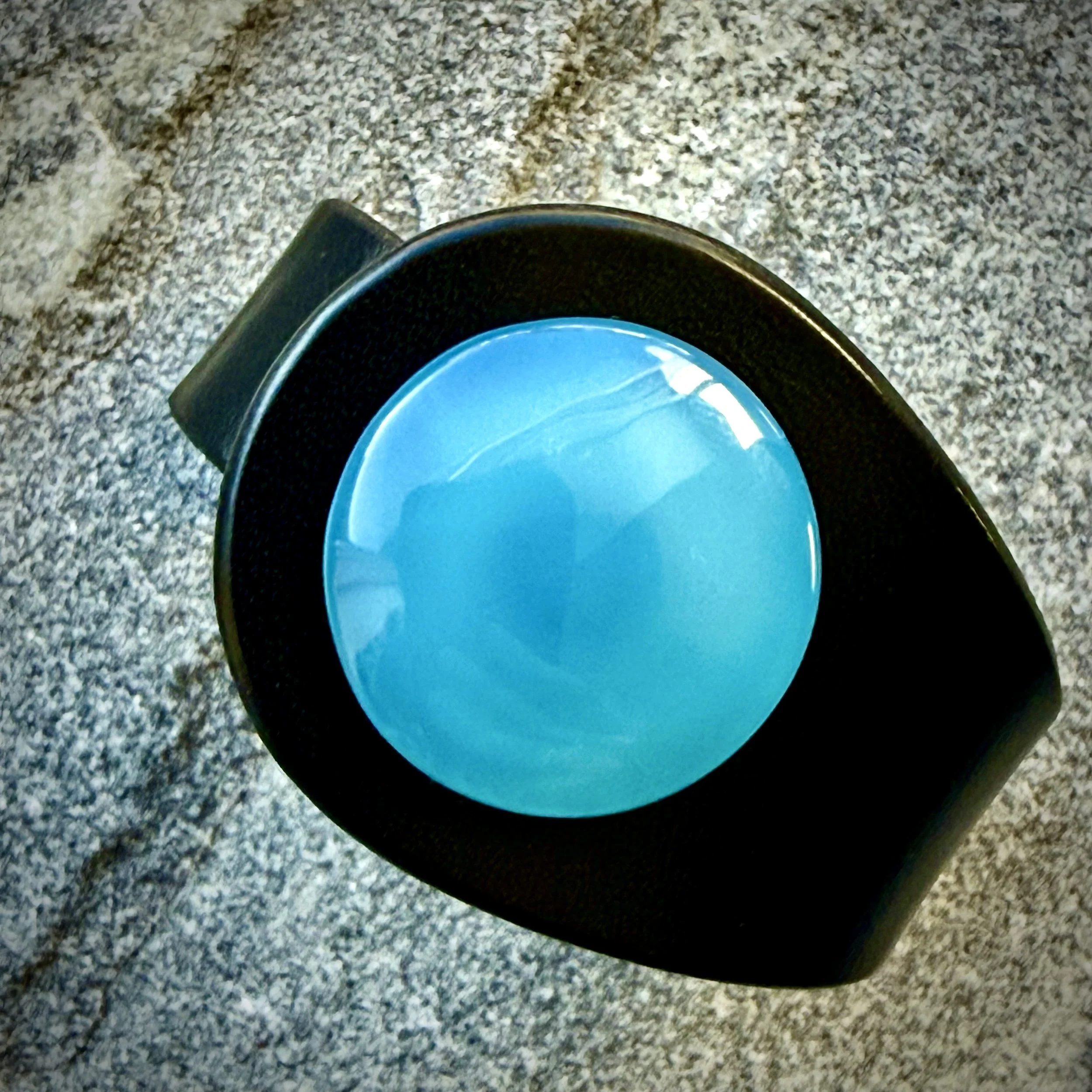 Natural Blue Chalcedony Gemstone & Leather Cuff