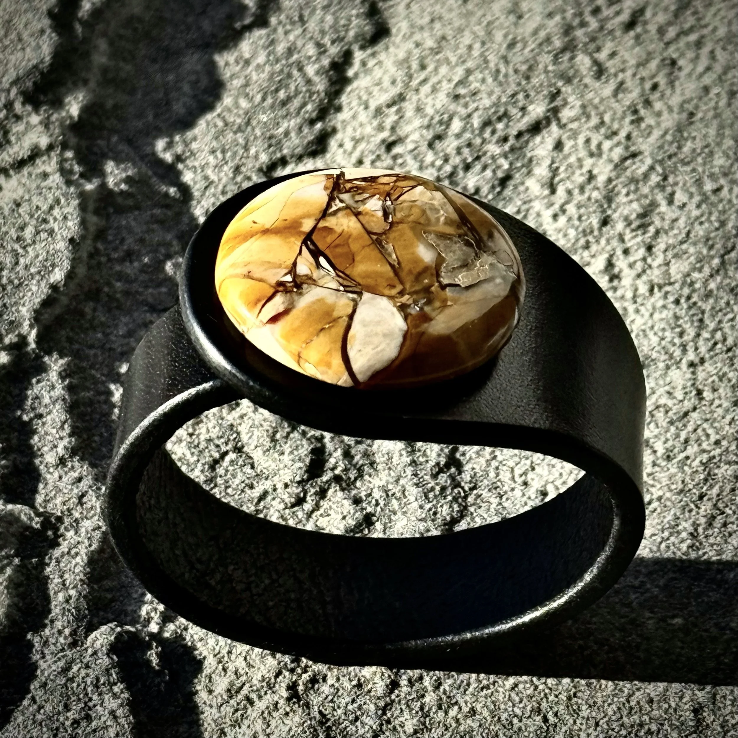 Natural Brecciated Mookaite Jasper Gemstone & Leather Cuff