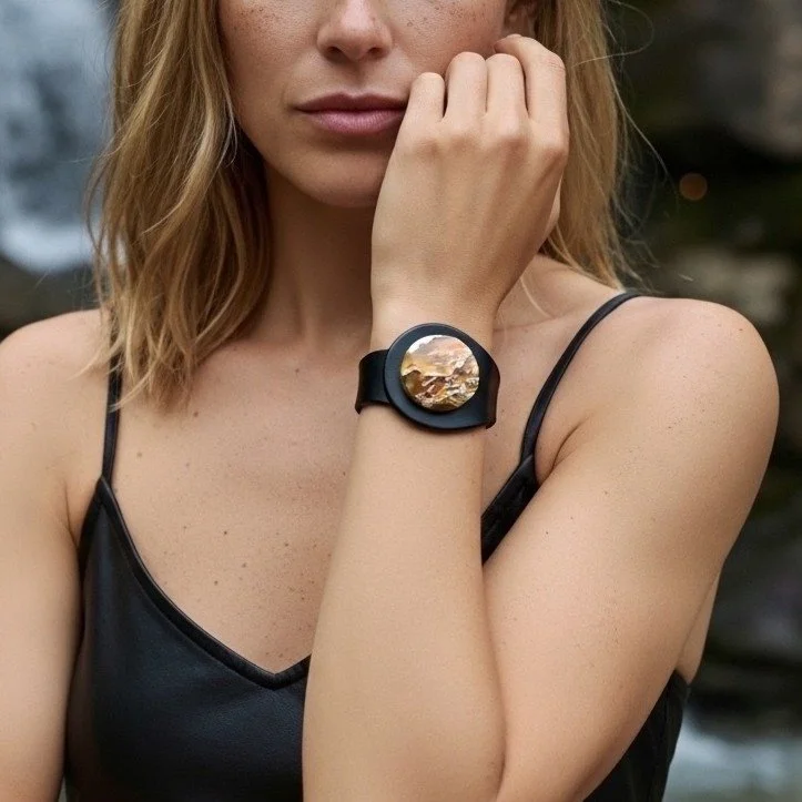 Natural Lichen Moss Agate Leather Bracelet