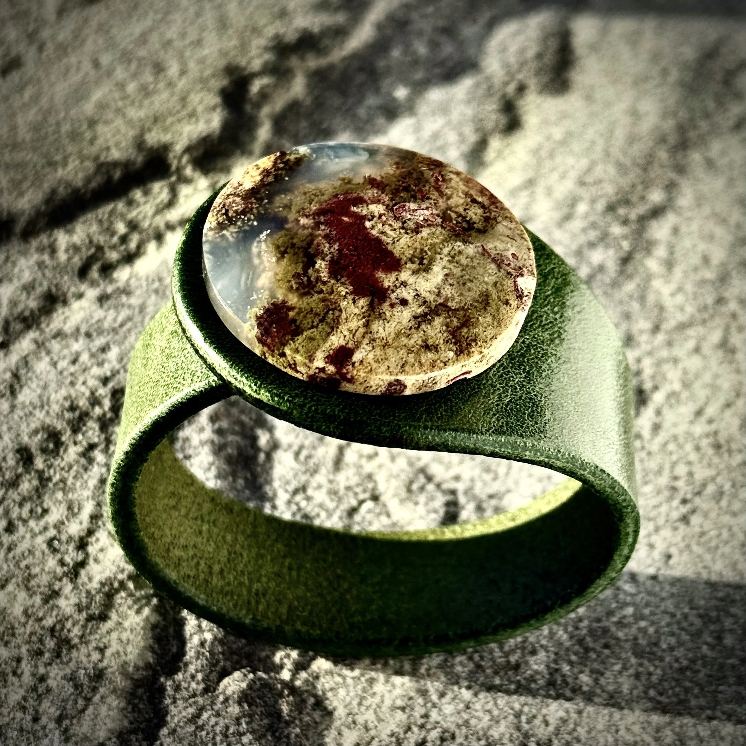 Natural Scenic Moss Agate Leather Bracelet