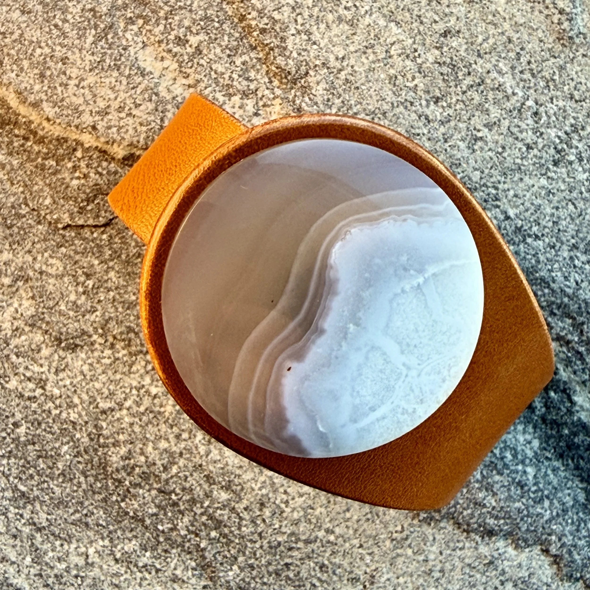 Natural White Chalcedony Leather Bracelet