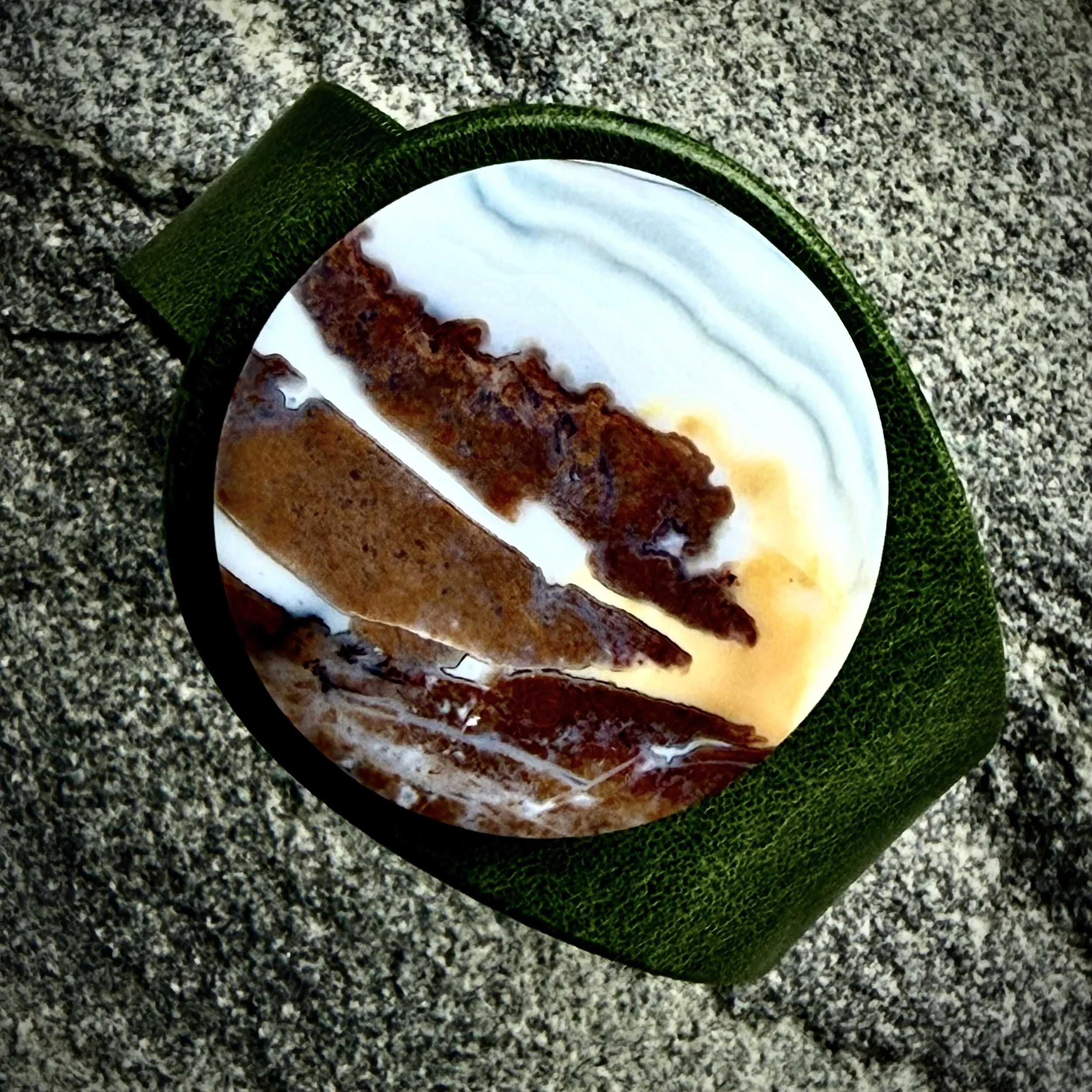 A Natural Moss Agate in Jasper Gemstone & Leather Cuff