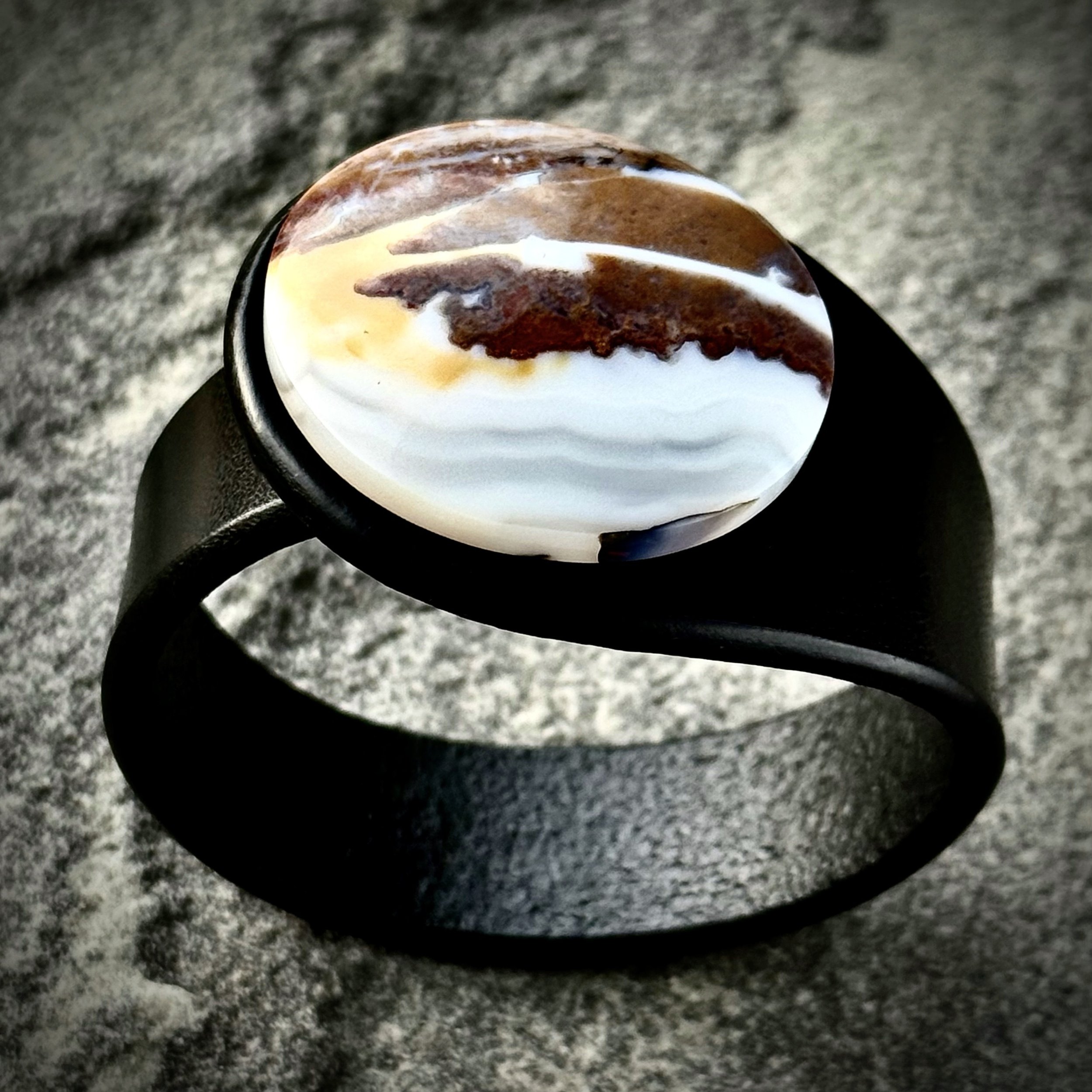 A Natural Moss Agate in Jasper Gemstone & Leather Cuff