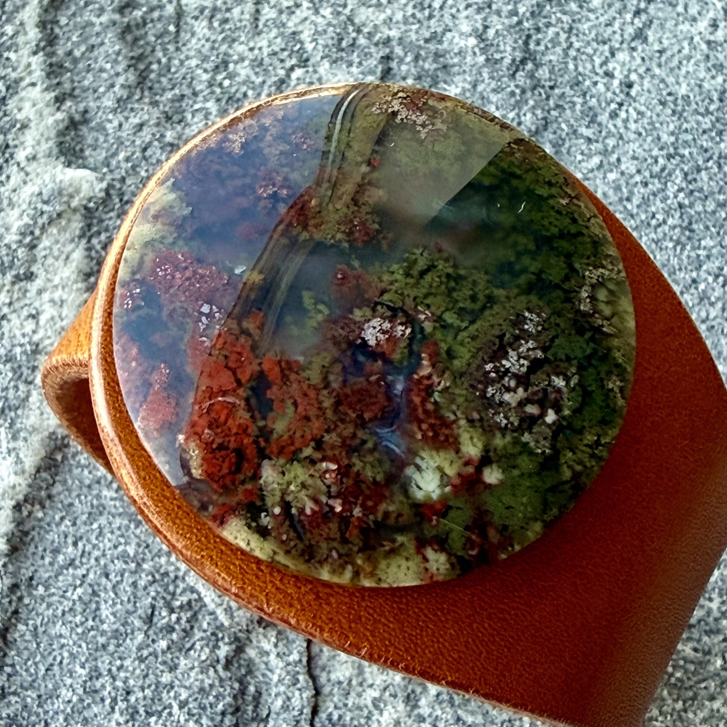 Natural Scenic Moss Agate Leather Bracelet