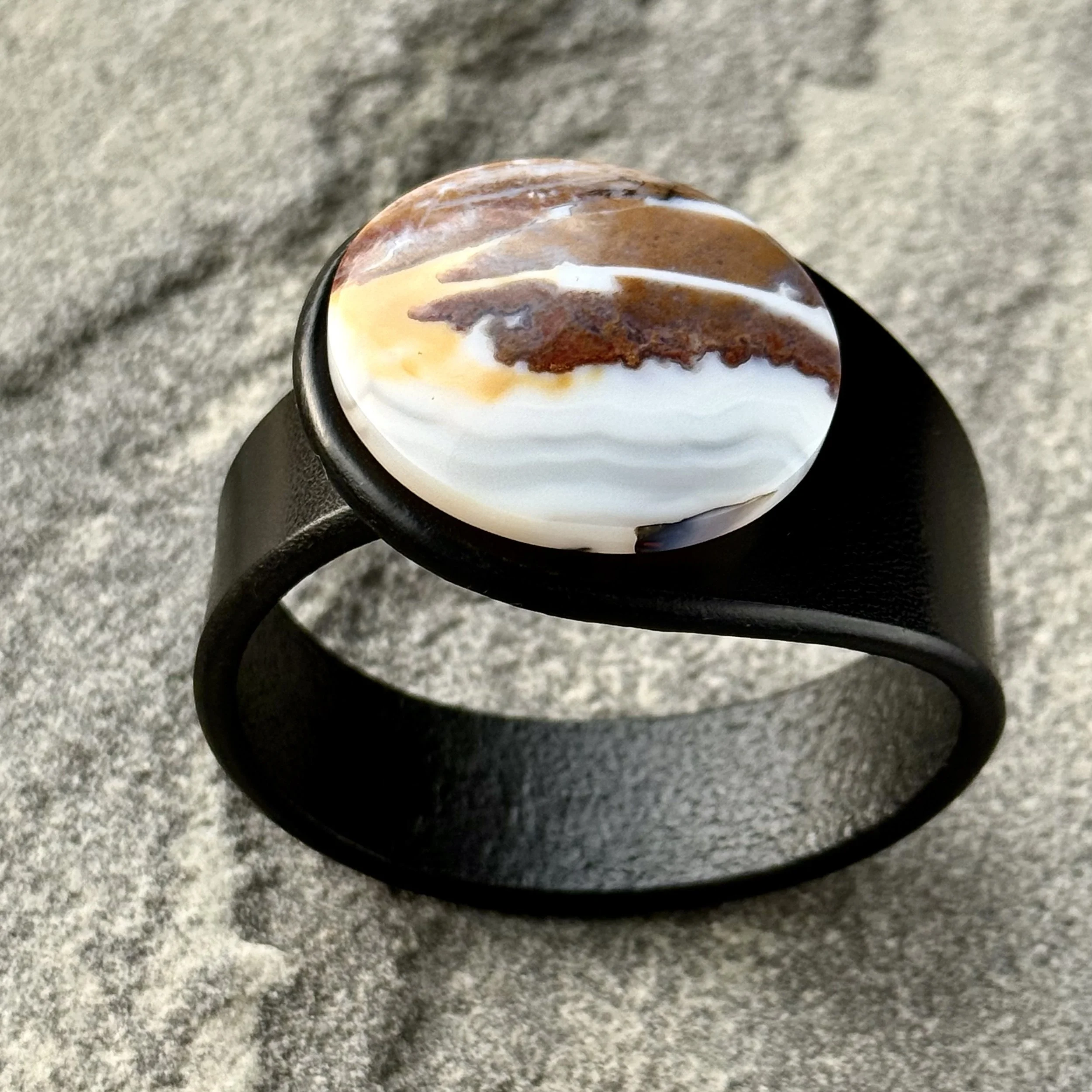 Moss Agate in Jasper black leather bracelet.jpeg
