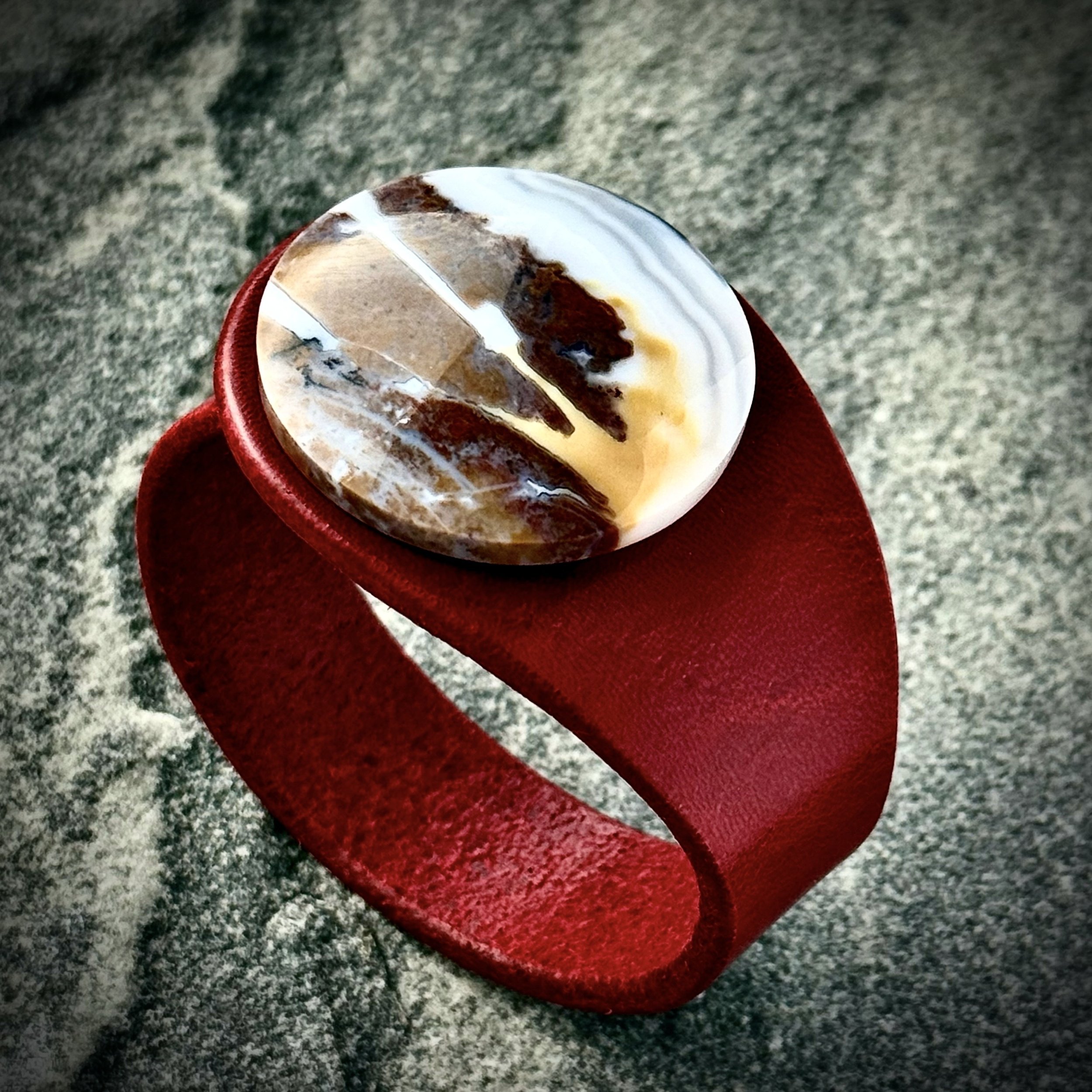 A Natural Moss Agate in Jasper Gemstone & Leather Cuff