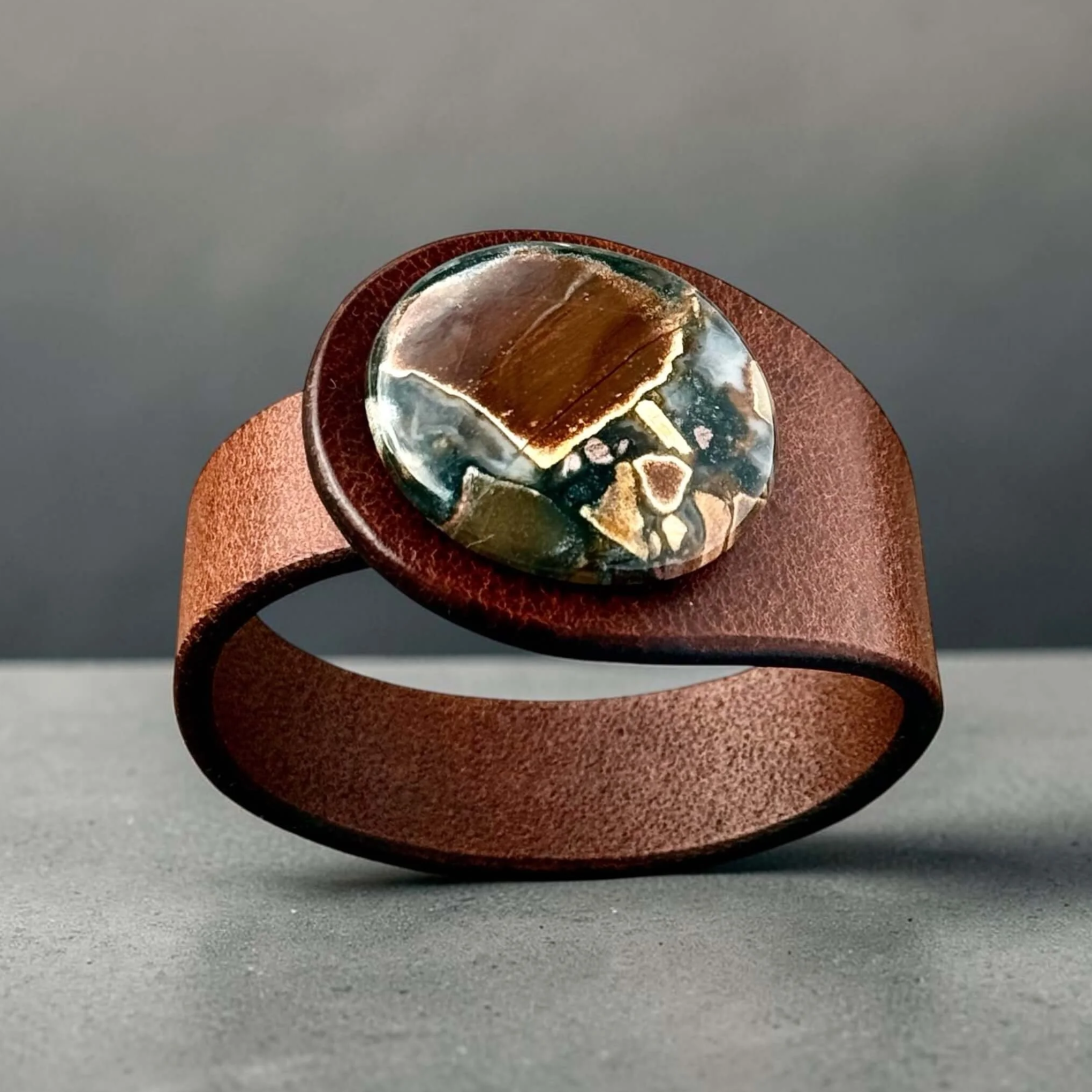 Natural Tabu Brecciated Jasper Leather Bracelet
