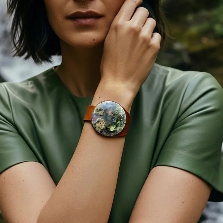 Natural Scenic Moss Agate Leather Bracelet
