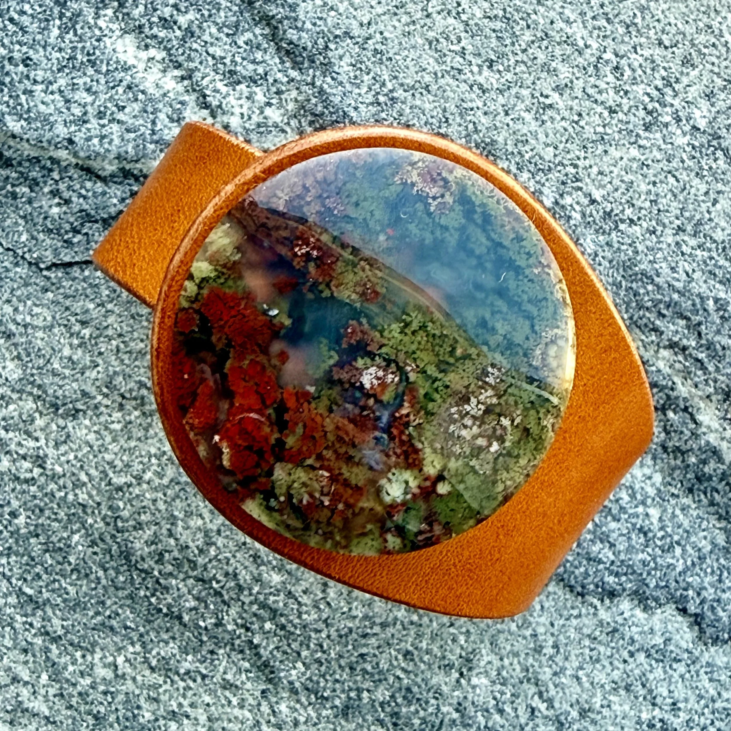 Natural Scenic Moss Agate Leather Bracelet