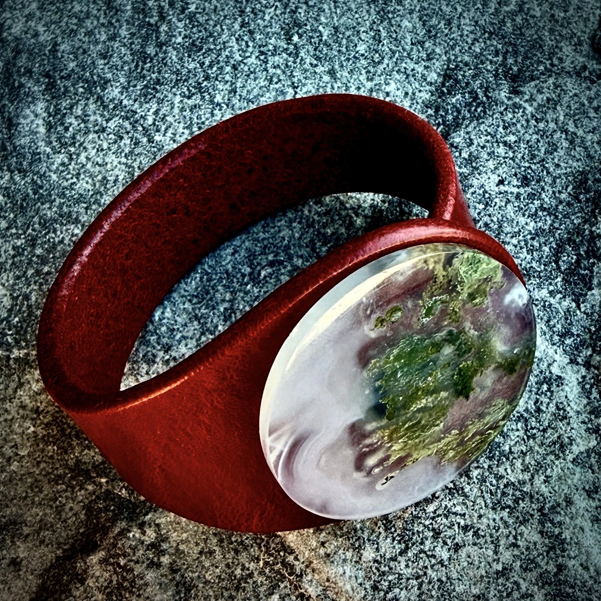 Natural Moss Agate Gemstone & red Leather Bracelet
