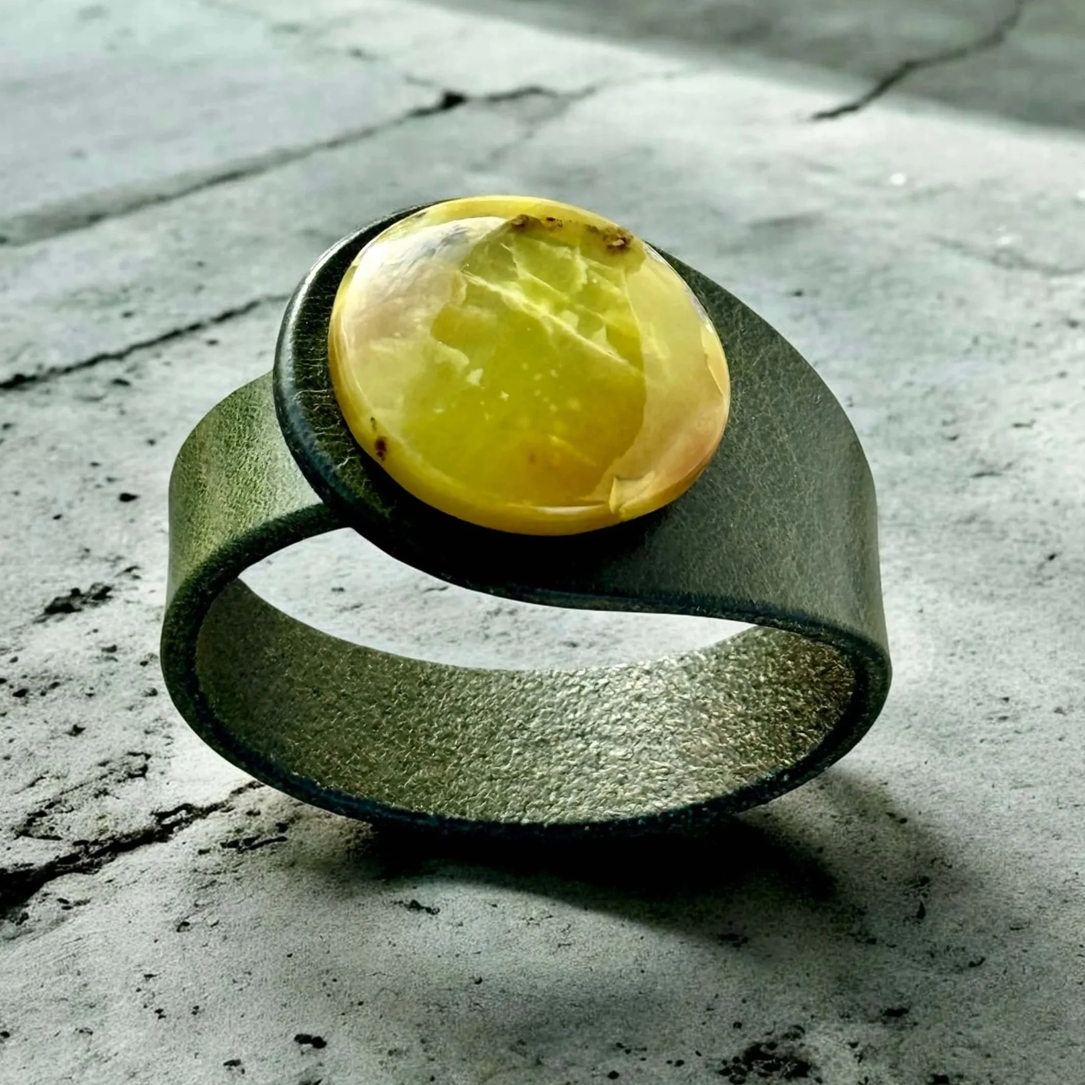 Natural Green Opal Leather Bracelet