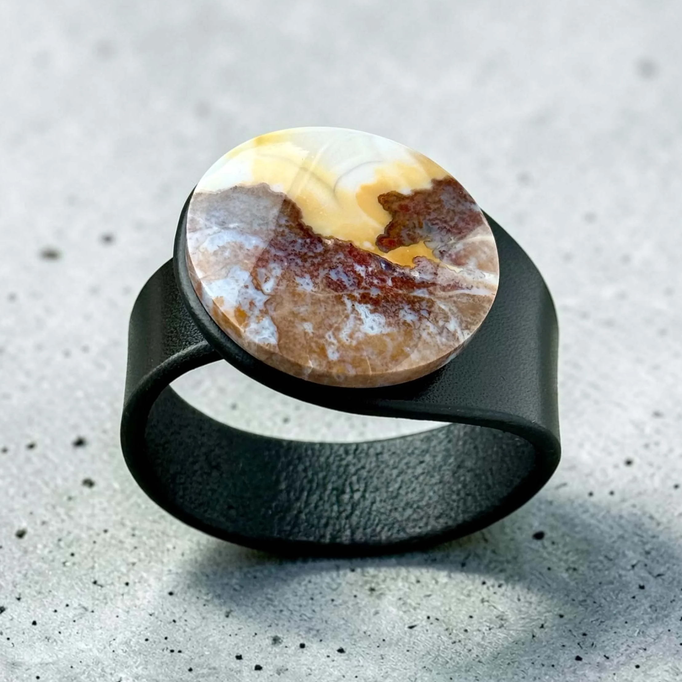 moss-agate-in-jasper-gemstone-black-leather-bracelet-front-view.png