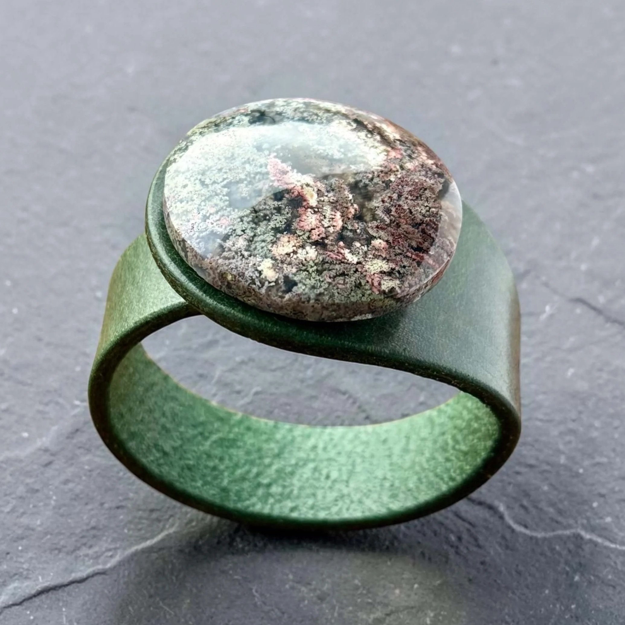 Natural Large Scenic Moss Agate Leather Bracelet